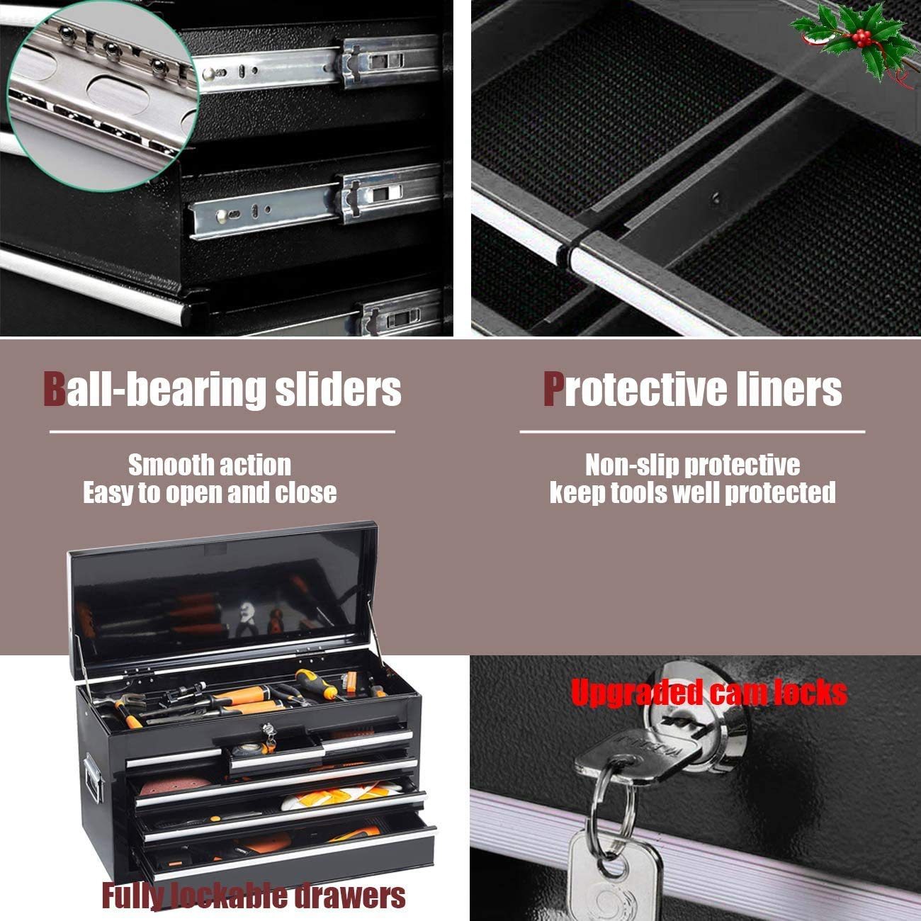 8-Drawer Rolling Tool Chest with Lock - Heavy-Duty Sliding Drawers & 4 Casters - High Capacity Tool Storage Cabinet for Garage, Workshop, Warehouse - Removable Organizer for Mechanics & DIY (Cool Black) - Perfect for Professional Tool Organization & Home Improvement Projects