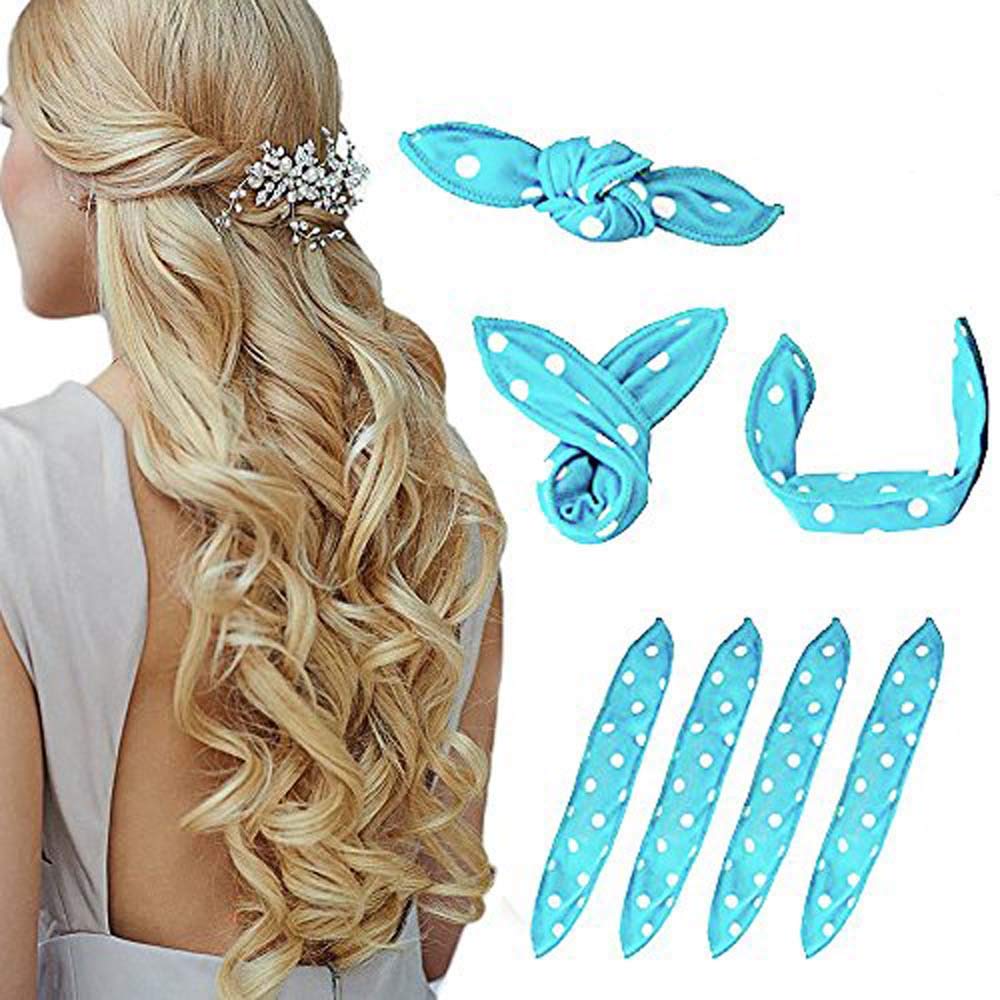 Foam Hair Curlers for Women - No Heat Soft Sponge Rollers for Long, Short, Thick & Thin Hair - Pillow Cloth Hair Rollers for Overnight Curls & Natural Waves - Perfect for Sleeping, Home Styling & Salon Looks (Blue)
