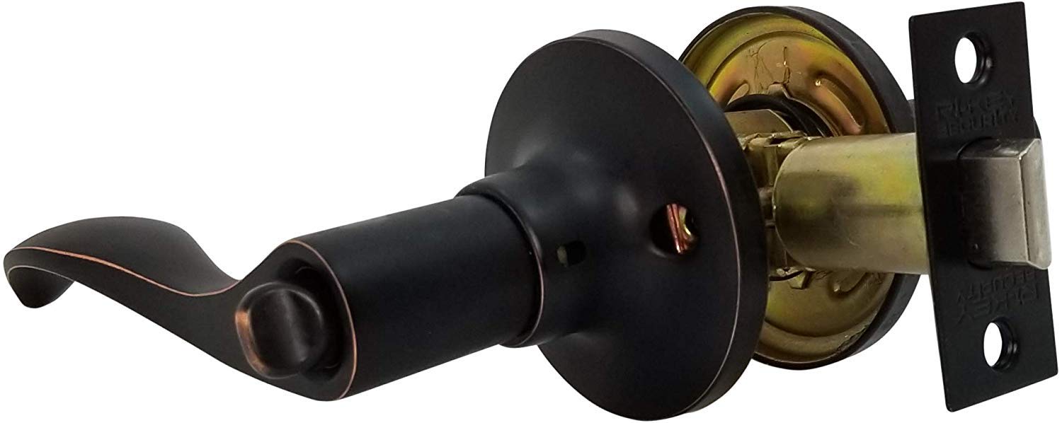 Wave Style Oil-Rubbed Bronze Privacy Bedroom & Bathroom Door Lock Lever Handle - Perfect for Home, Office, and Hotel Interior Doors (LH)