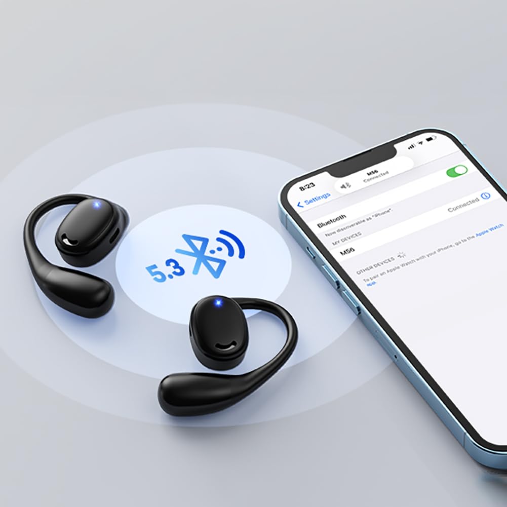 Open Ear Bluetooth Headphones - True Wireless Air Conduction Earbuds with Ear Hooks, Sweatproof & 60H Playtime for Running, Workout, Gym, Cycling & Outdoor Sports (Black)