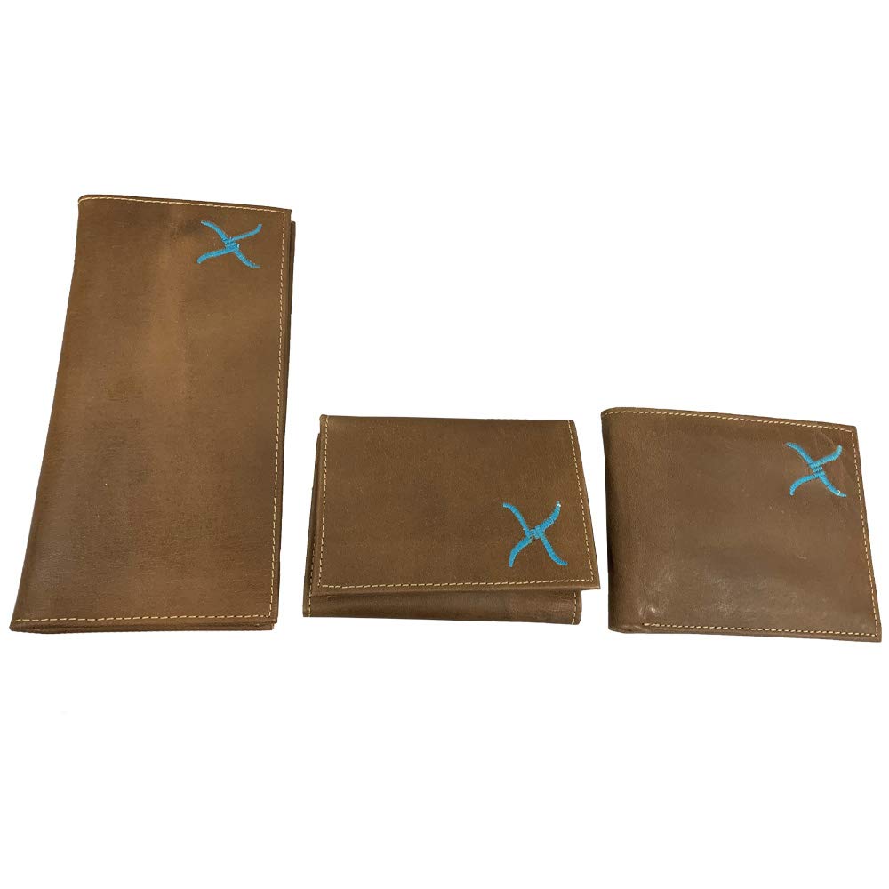 Twisted X Genuine Brown Leather Bifold Wallet with Turquoise X Design - Perfect for Everyday Use, Travel & Gifts