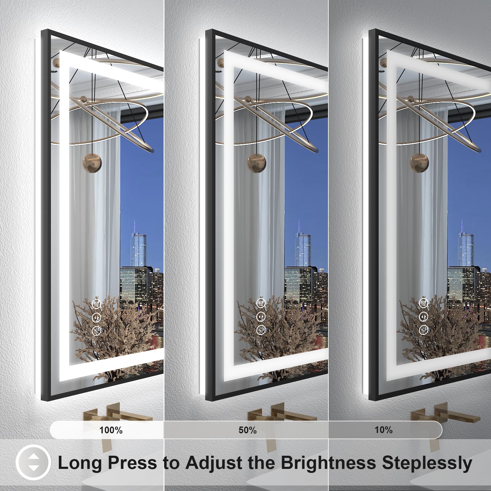 OKPAL 24x30 Inch LED Bathroom Mirror with Black Frame - Dimmable Anti-Fog Vanity Mirror with Front & Back Lighting, Memory Function, Shatterproof Design (ETL Certified) - Perfect for Modern Bathrooms, Makeup Application, and Spa-Like Relaxation