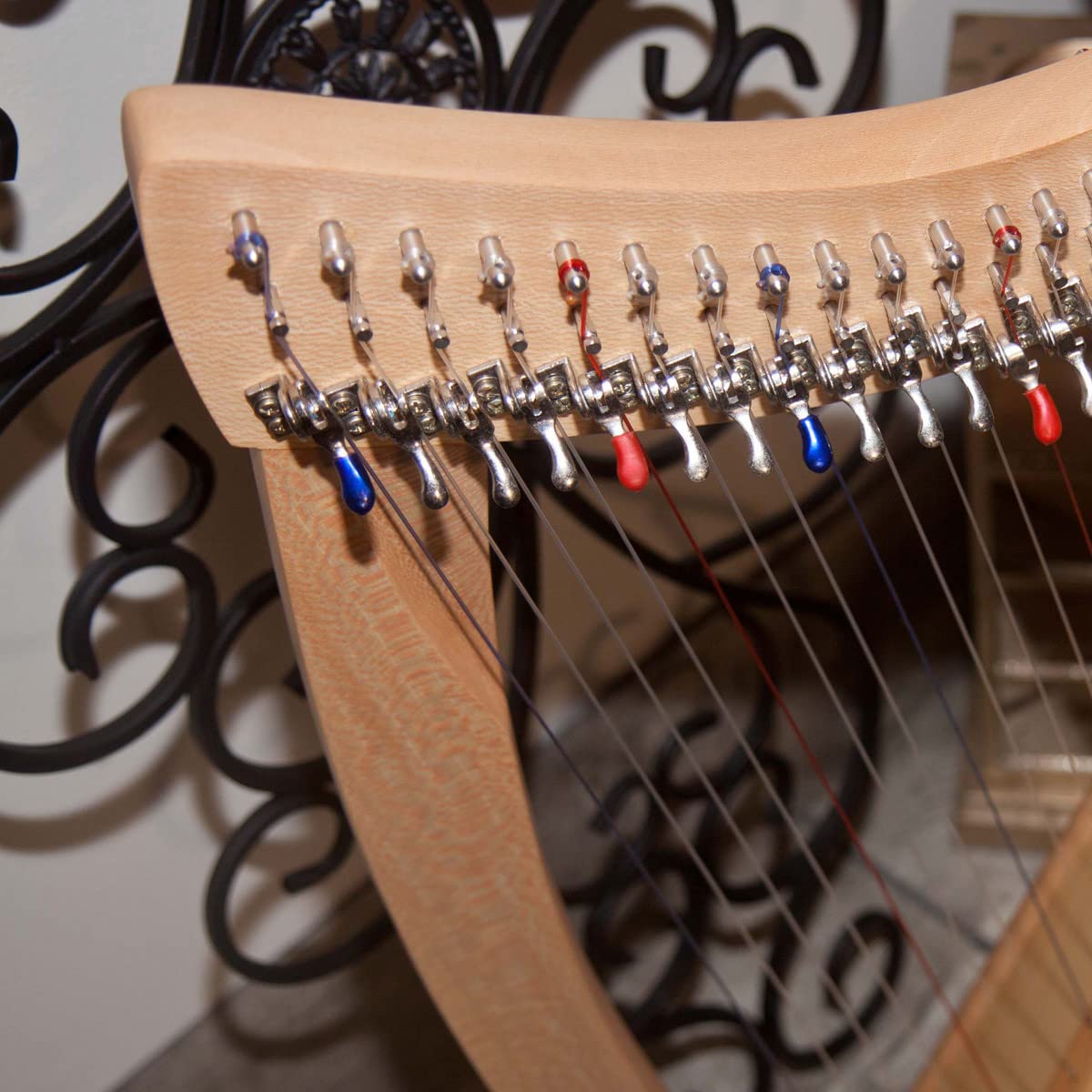 Roosebeck 19-String Pixie Harp with Full Chelby Levers - Lacewood Finish | Perfect for Beginners, Celtic Music & Home Decor
