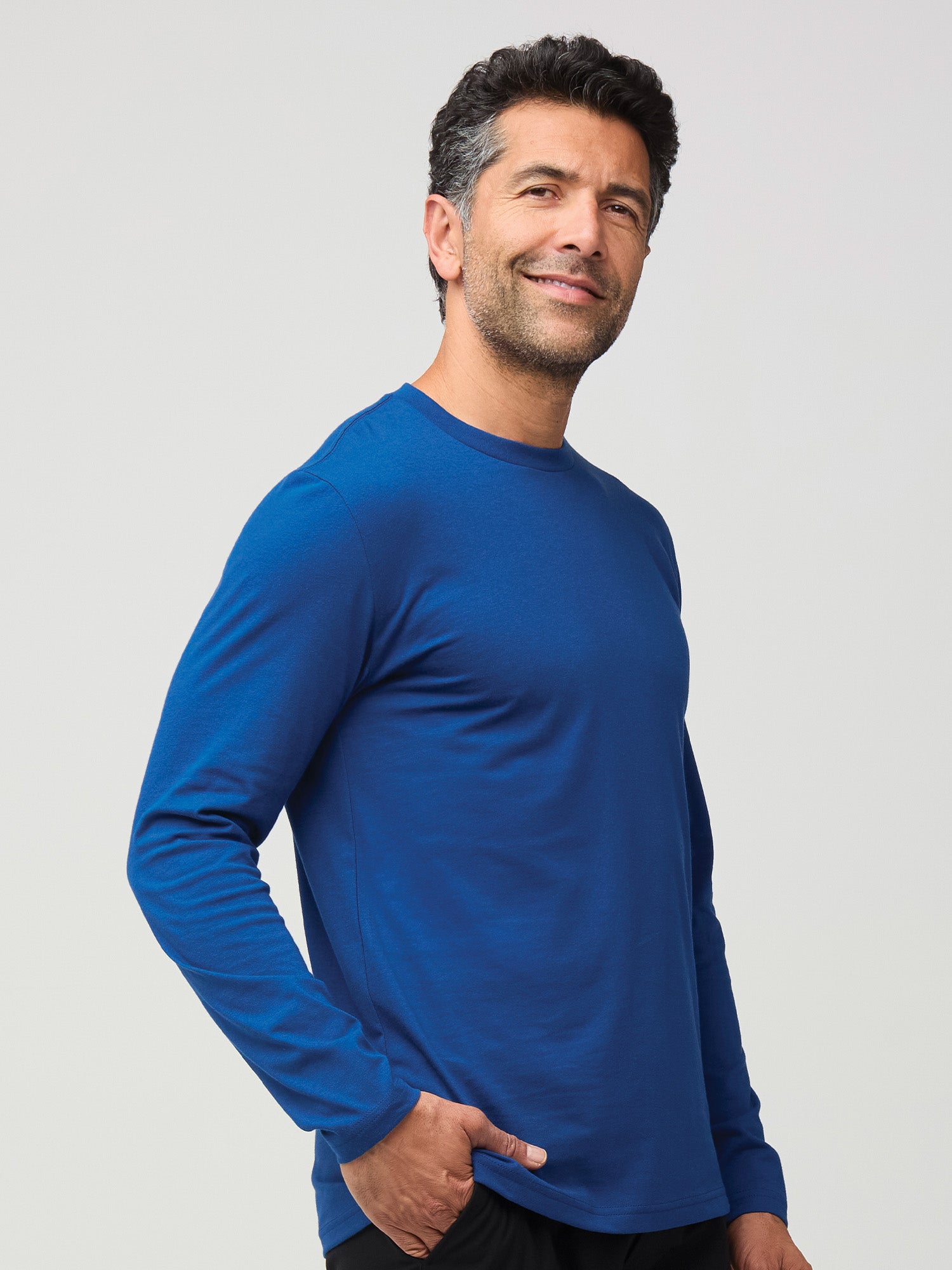 Dark Cobalt Blue Long Sleeve Crew Neck T-Shirt for Men | Soft Cotton Comfort Fit | Casual & Work Wear | Perfect for Everyday Use and Layering