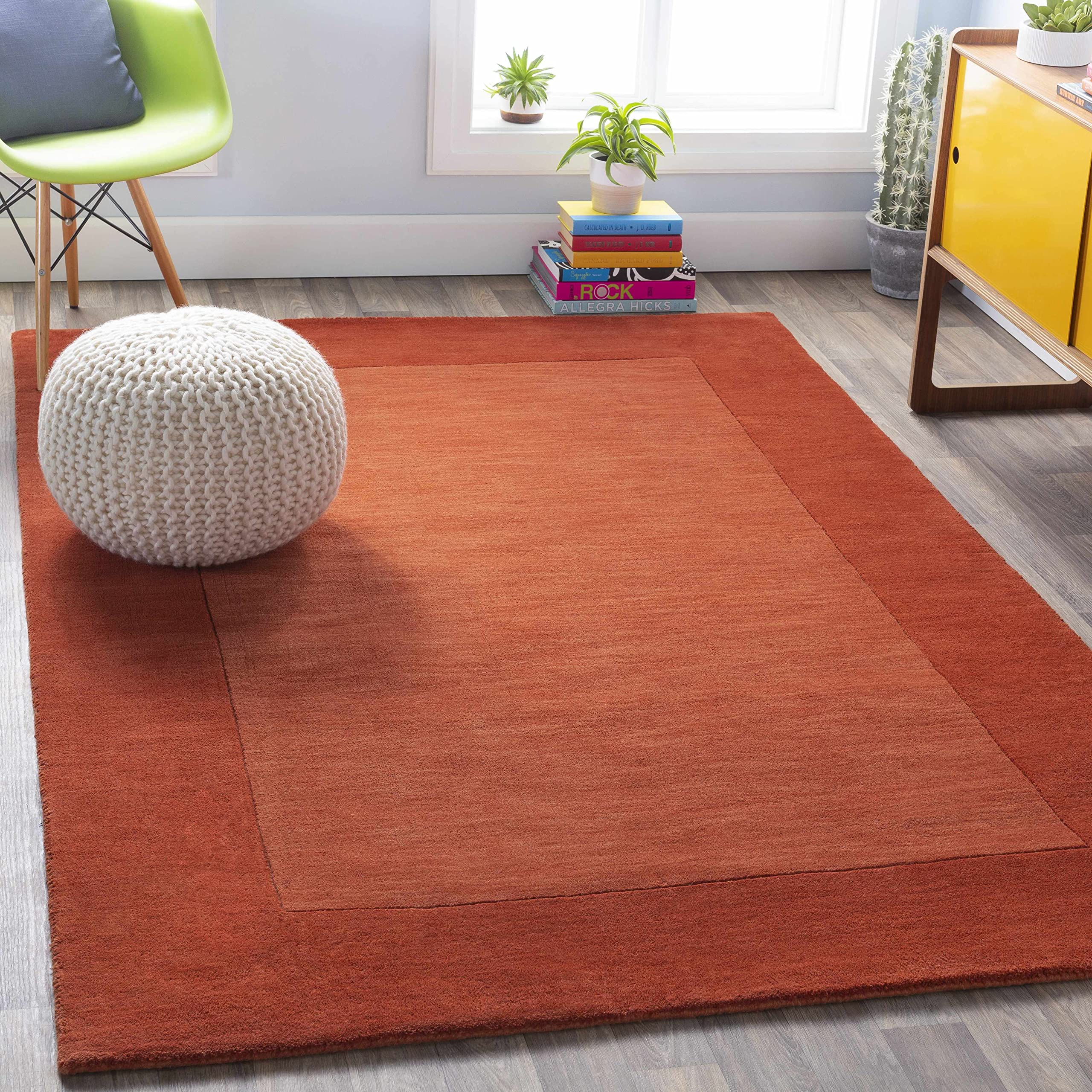 Hauteloom Lowmansville Wool Area Rug for Living Room & Bedroom - Solid Red with Border - 2' x 3' - Soft & Durable - Perfect for Cozy Home Decor