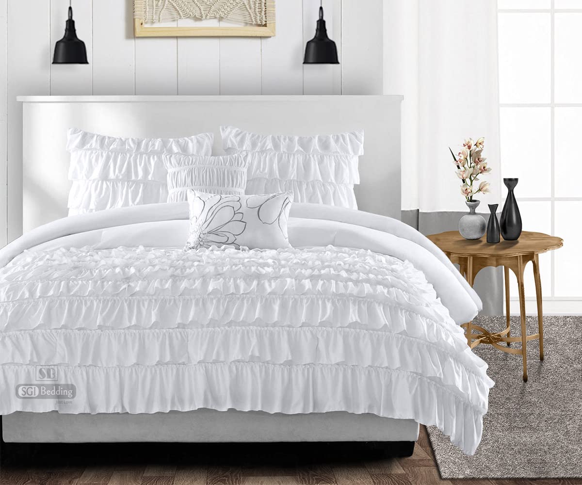Luxury 300 GSM Plush Siliconized Microfiber Comforter Set - Full Size White Duvet Insert with Ruffled Design, Box Stitching & Matching Pillowcases - Ultra Soft Bedding for Cozy Sleep & Hotel-Style Comfort