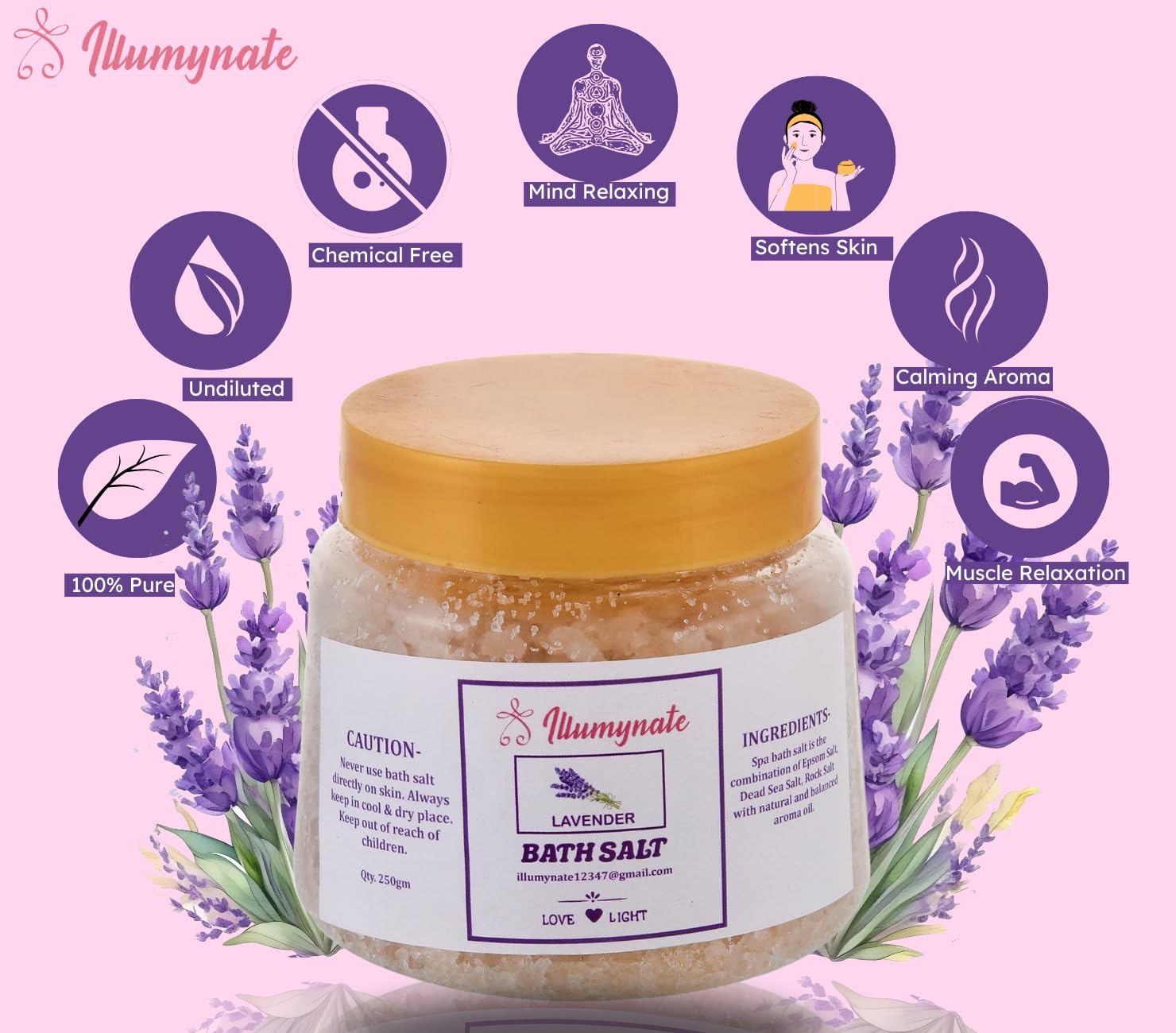 100% Pure Natural Lavender Bath Salt for Body & Foot Spa - Relaxing Muscle Pain Relief & Aromatherapy - 250g | Perfect for Stress Relief, Self-Care Nights & Spa Treatments at Home