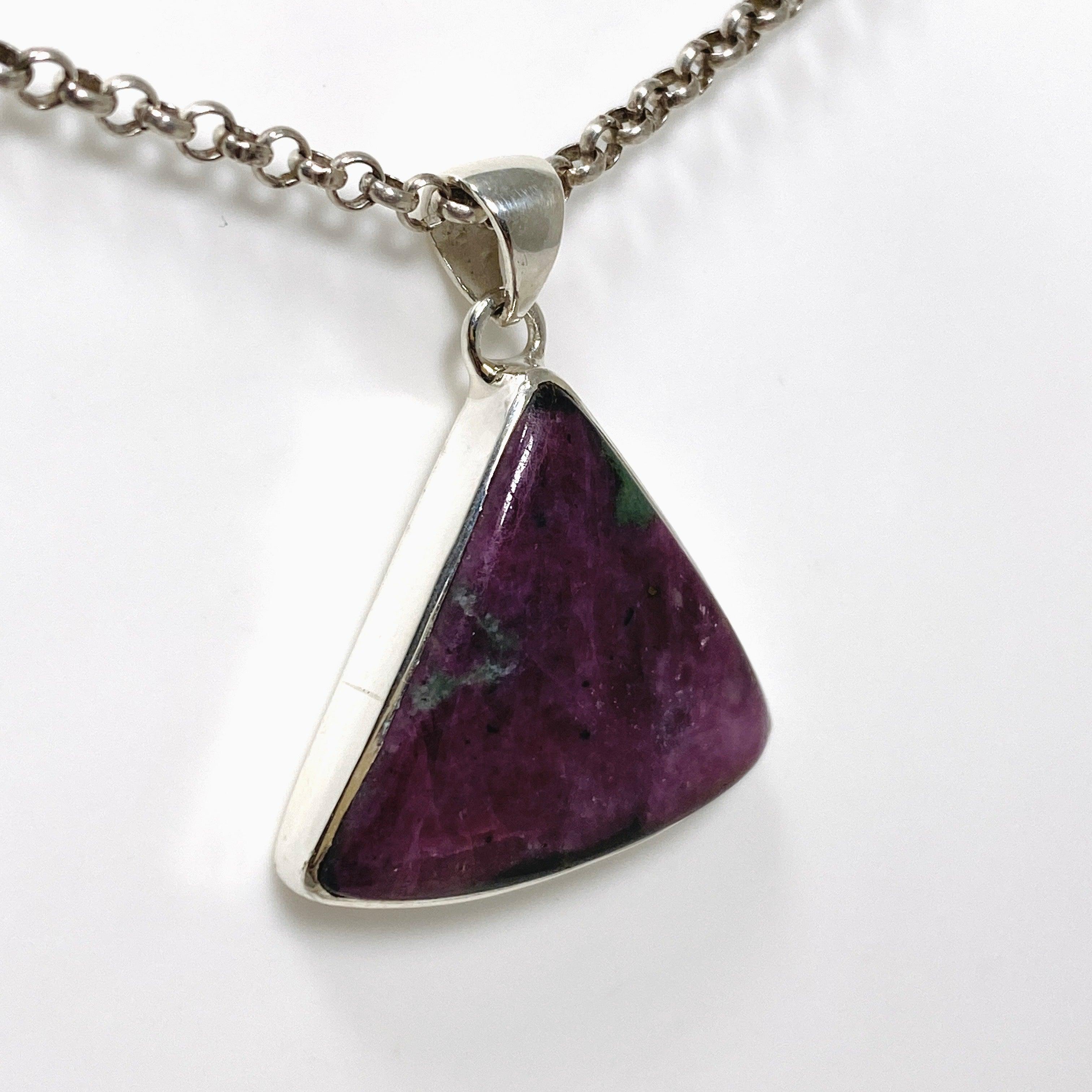 Natural Ruby in Zoisite Triangle Pendant Necklace - KPGJ4505 | Healing Crystal Jewelry for Meditation & Energy Balancing