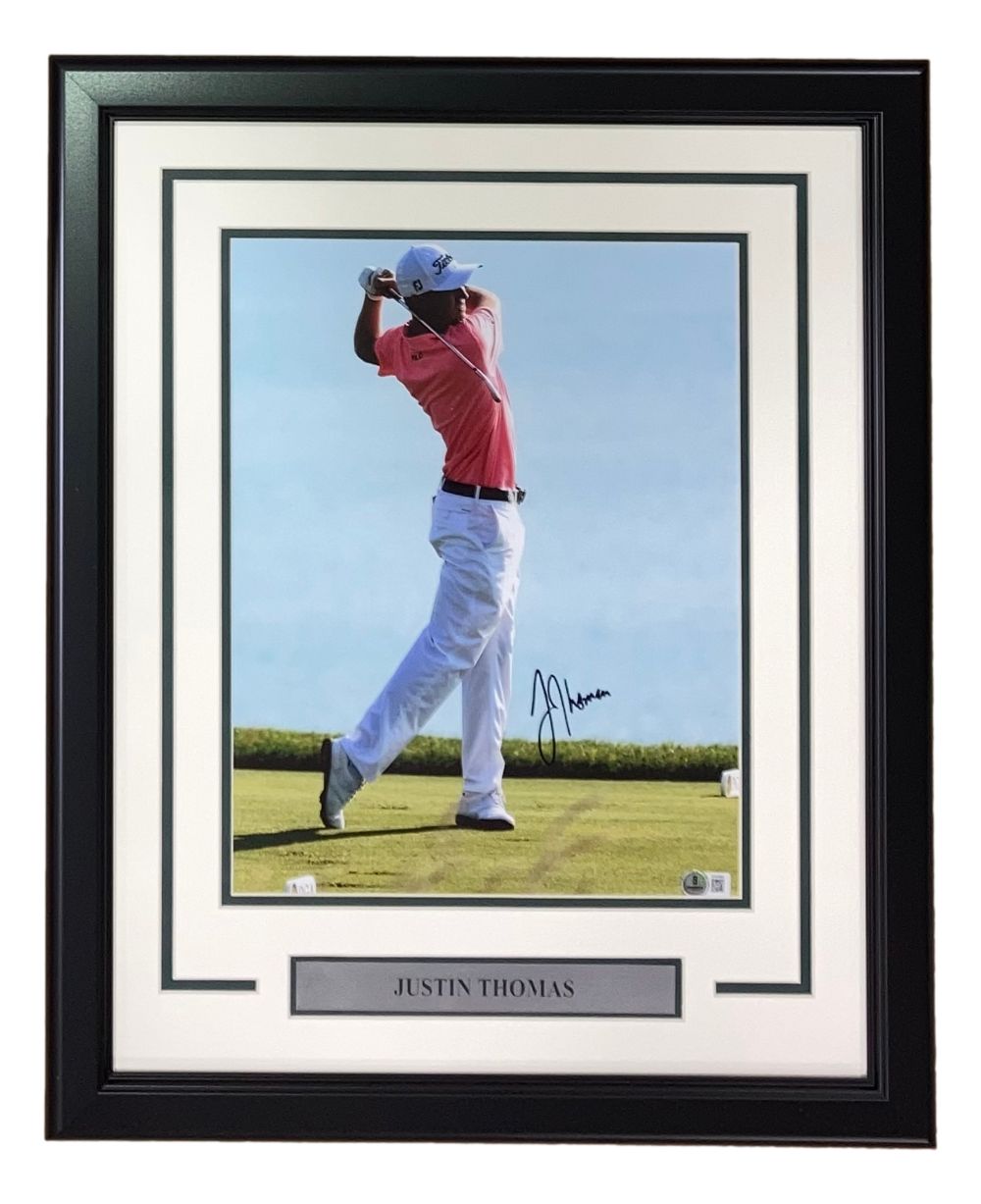 Justin Thomas Autographed 11x14 PGA Golf Photo - Framed Memorabilia for Collectors & Fans - Perfect for Man Cave, Office Decor, or Golf Enthusiast Gifts