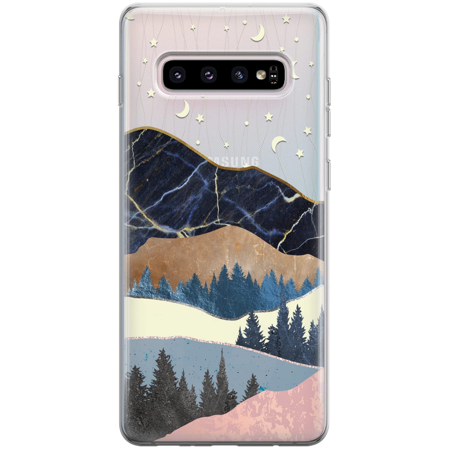 Premium Marble Landscape TPU Phone Case for Samsung Galaxy S24/S23 Ultra/S22+/S21 FE 5G/S20/Note 20/10 - Rose Gold Clear Silicone Bumper Cover with Abstract Design | Perfect for Women's Daily Use, Office & Travel Protection