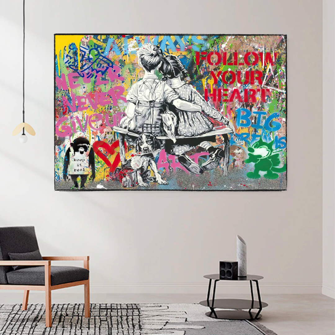 Banksy Never Give Up Follow Your Dreams Motivational Canvas Wall Art - Inspirational Home & Office Decor for Living Room, Bedroom