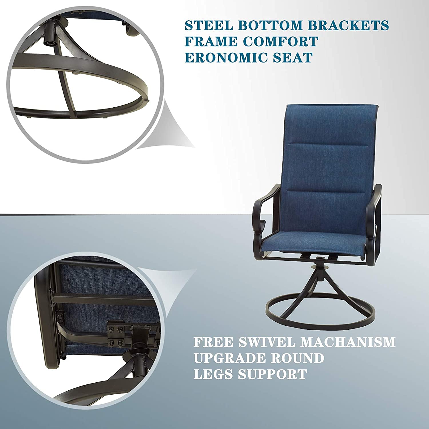 Festival Depot 8-Piece Patio Swivel Armchair Set - Outdoor Dining Chairs for Bistro, Deck & Garden (Blue) - Perfect for Backyard BBQs, Poolside Relaxation & Outdoor Entertaining