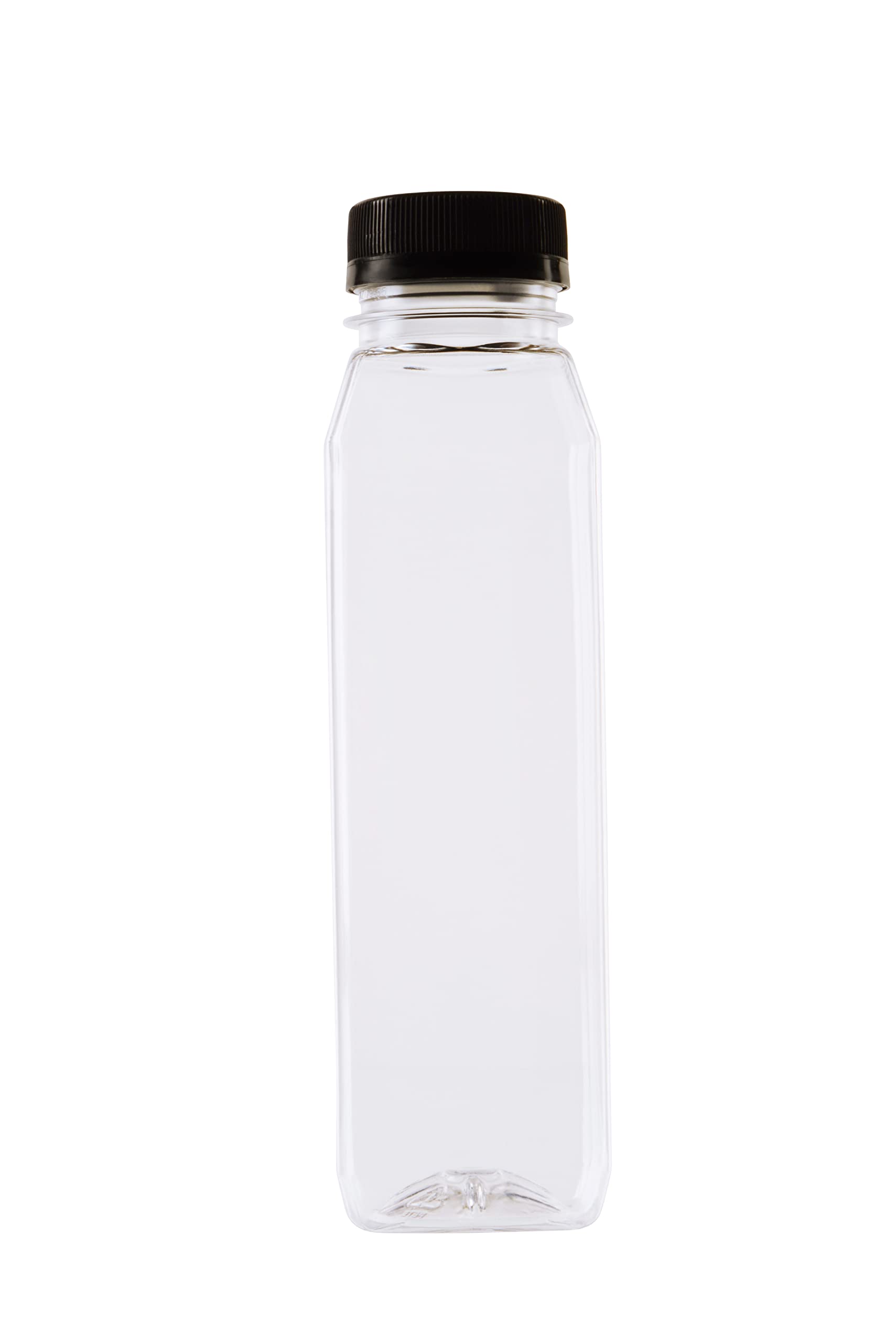 (50 Pack) 12oz Clear PET Plastic Juice Bottles with Black Caps - Reusable Bulk Beverage Containers with Tamper Evident Lids - Perfect for Cold Pressed Juices, Smoothies, Milk, Fresh Squeezed Drinks - Great for Meal Prep, Picnics, Cafes & Juice Bars