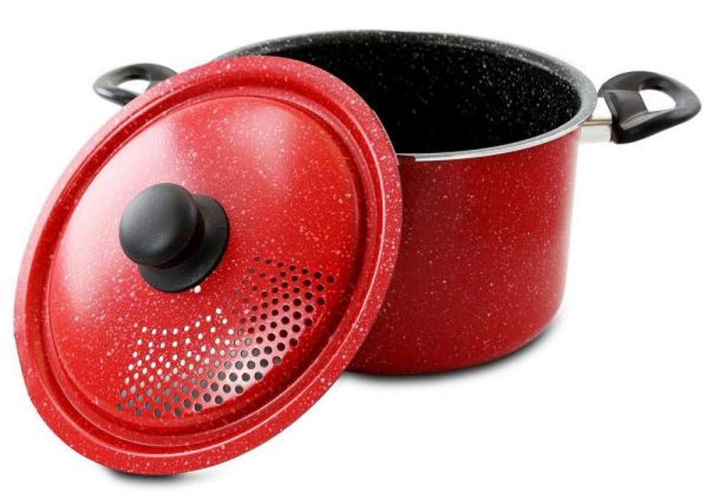 6 Qt. Granita Aluminum Red Speckle Pasta Pot with Carbon Steel Lid - Perfect for Cooking Pasta, Soups, and Stews in Your Kitchen