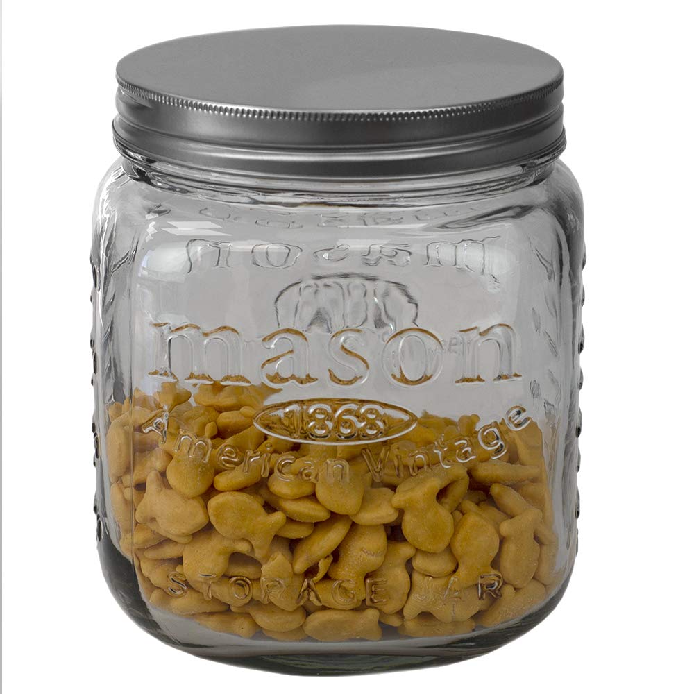 Home Basics 90 oz Clear Mason Jar with Airtight Stainless Steel Lid - Embossed Measurement Wide Mouth Glass Canister for Kitchen Storage | Perfect for Pantry Organization, Coffee Beans, Flour, Sugar & Dry Food Storage