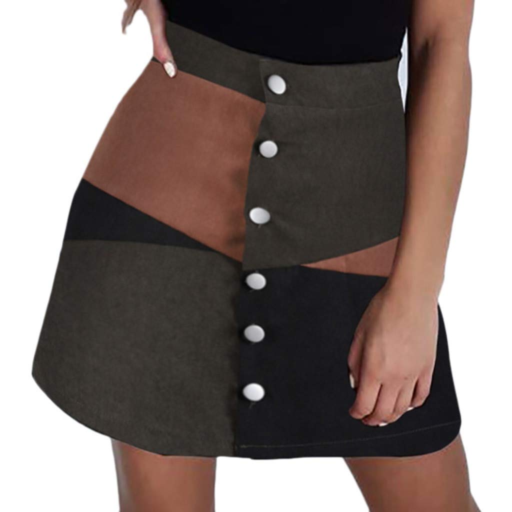 Fonma Women's Casual Button-Down A-Line Mini Skirt - Color Block Patchwork Design for Summer Outfits, Beach Wear & Party Fashion