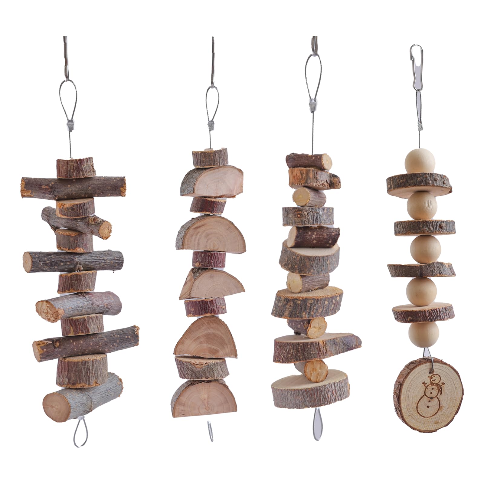 4pcs Natural Apple Wood Chew Toys for Rabbits, Guinea Pigs, Hamsters & Chinchillas - Small Animal Cage Accessories with Hanging Hook - Perfect for Teeth Grinding & Stress Relief in Pet Cages