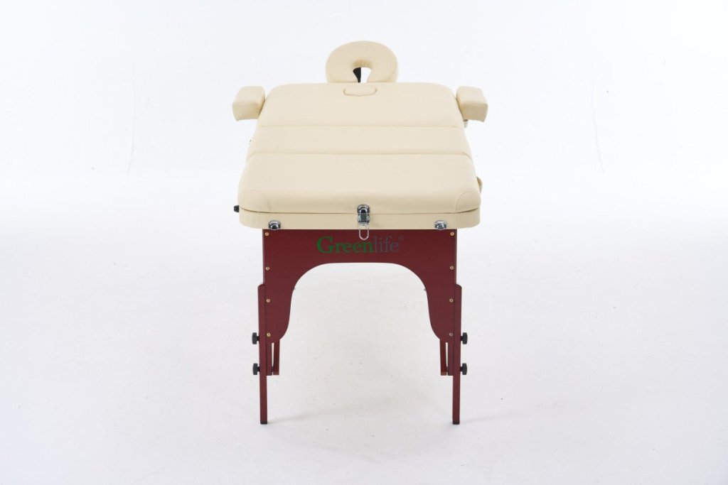 5-Section Thick Portable Massage Table - Professional Wooden Greenlife Massage Bed in Cream or Black (MTW132) - Perfect for Home Spa, Chiropractic Clinics & Mobile Therapists