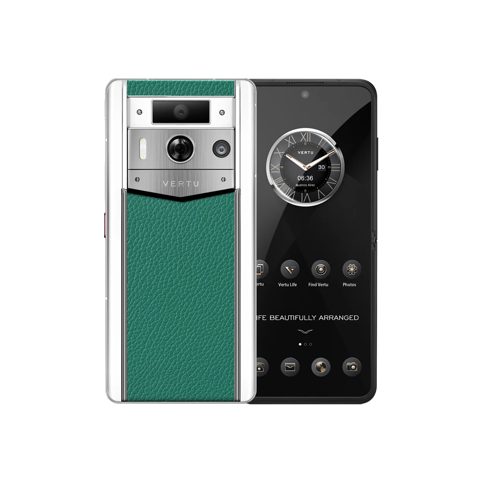 METAVERTU 2 White Calfskin Web3 AI Smartphone - Green (Silver Case) | Premium Luxury Phone for Crypto & Blockchain Enthusiasts | Business & High-Tech Lifestyle