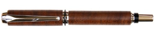 Lanier Baron Fountain Pen - Rhodium Plated Nib with Walnut Carlo Wood Barrel - Premium Writing Instrument for Calligraphy, Journaling & Gifts