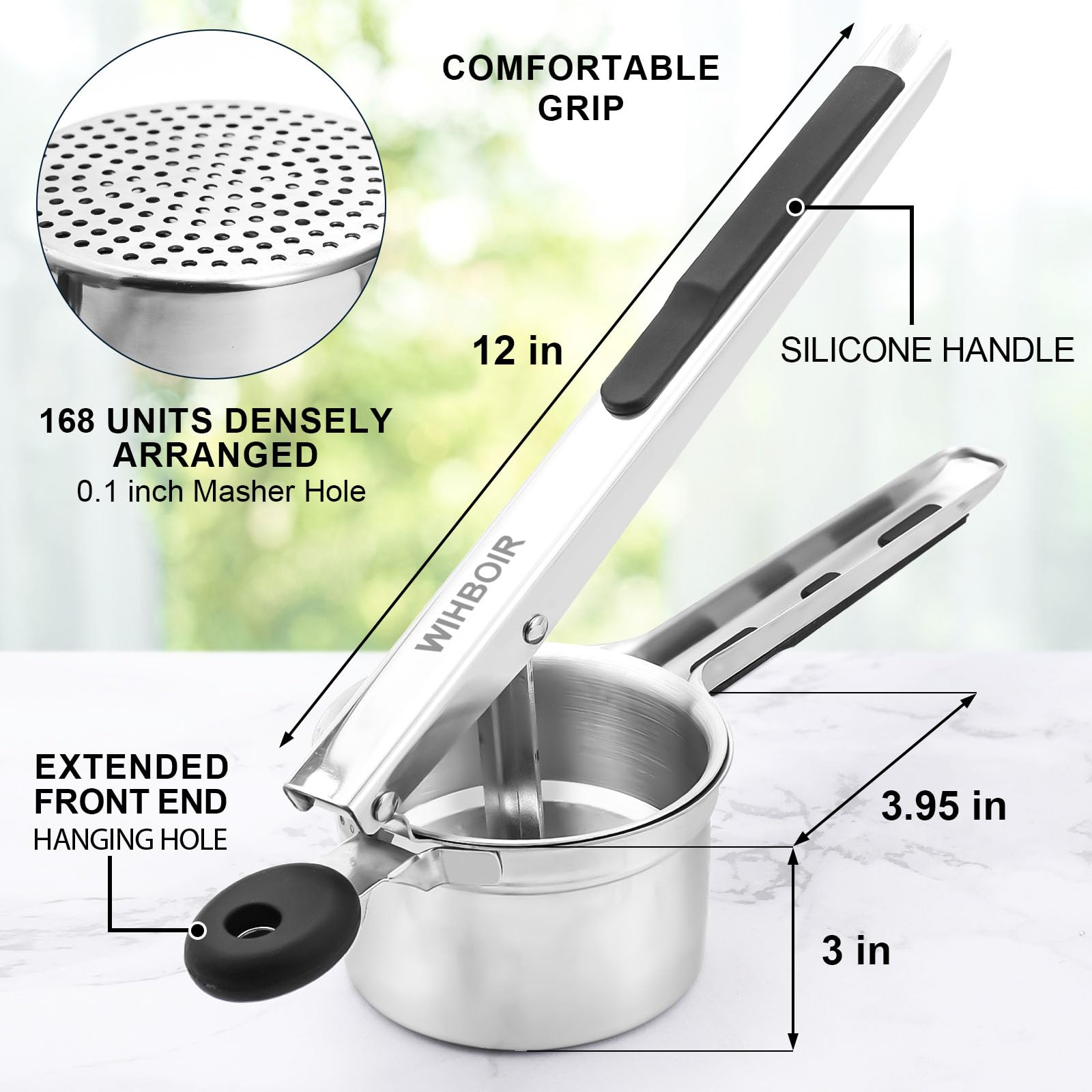 Stainless Steel Potato Ricer & Masher - 15 oz Silicone Food Press for Smooth Creamy Mashed Potatoes | Perfect for Thanksgiving, Baby Food & Homemade Gnocchi