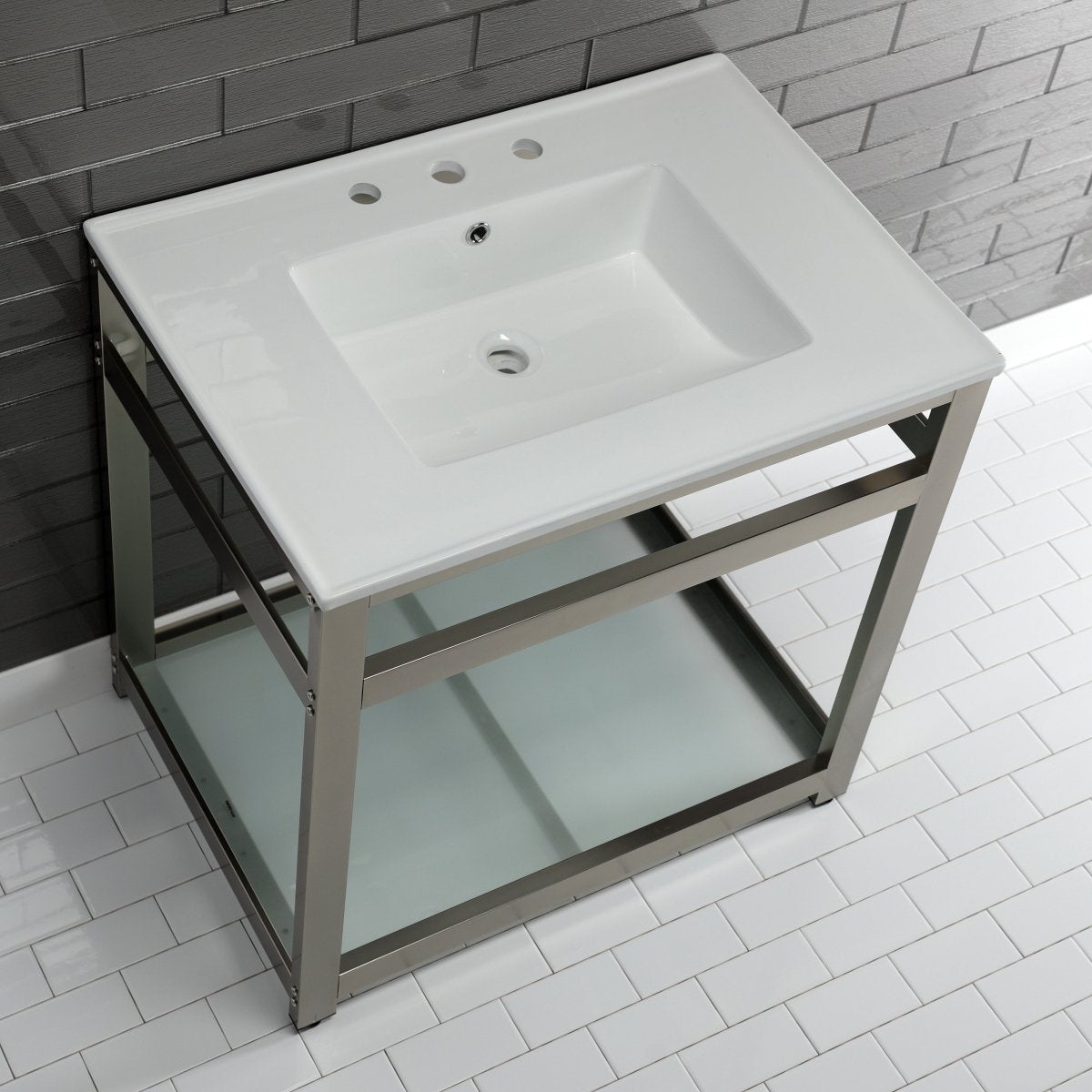 31 x 22 Inch White Ceramic Drop-in Bathroom Sink with 3 Hole Faucet - Perfect for Vanity, Powder Room & Guest Bath Installation