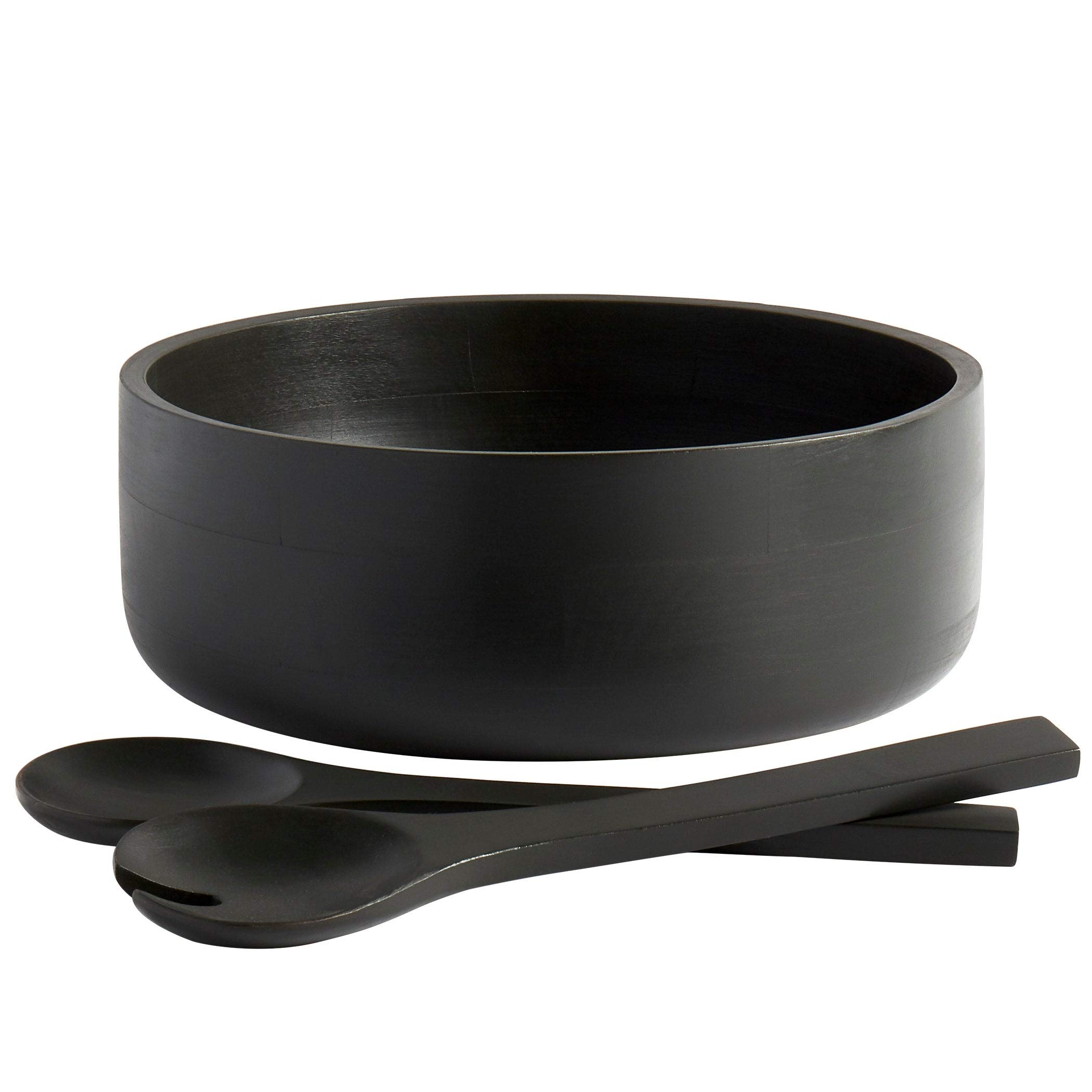 3-Piece Mango Wood Salad Bowl Set with Serving Utensils - Natural Black Finish - Durable & Eco-Friendly Tableware for Entertaining, Dinner Parties, and Family Gatherings