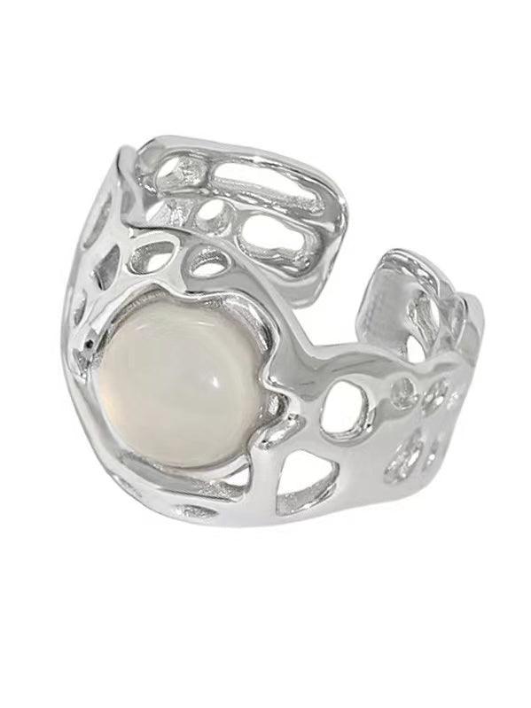 Lovevop White Agate Ring - Elegant Light Luxury Personality Jewelry for Women | Perfect for Weddings, Parties and Everyday Wear