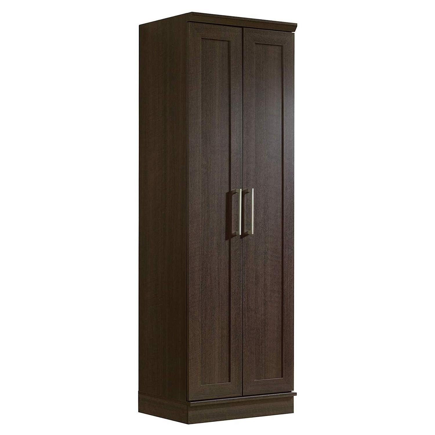 Modern Brown 2-Door Kitchen Pantry Cabinet with Adjustable Shelves - Tall Storage Organizer for Home, Office & Utility - Wooden Cupboard with Towel Rack - 23.31