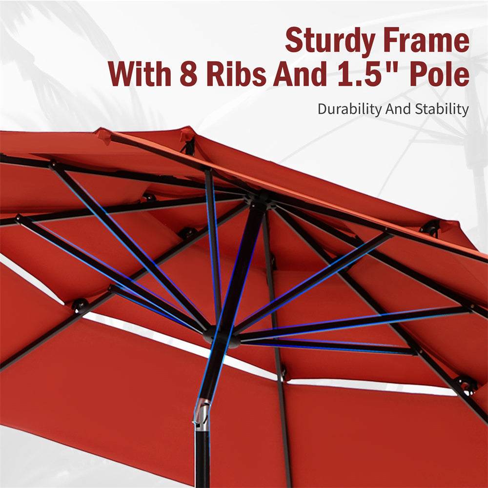 PHI VILLA 10ft 3-Tier Auto-Tilt Patio Umbrella - Double Vented Outdoor Market Umbrella for Poolside, Backyard, and Beach Use