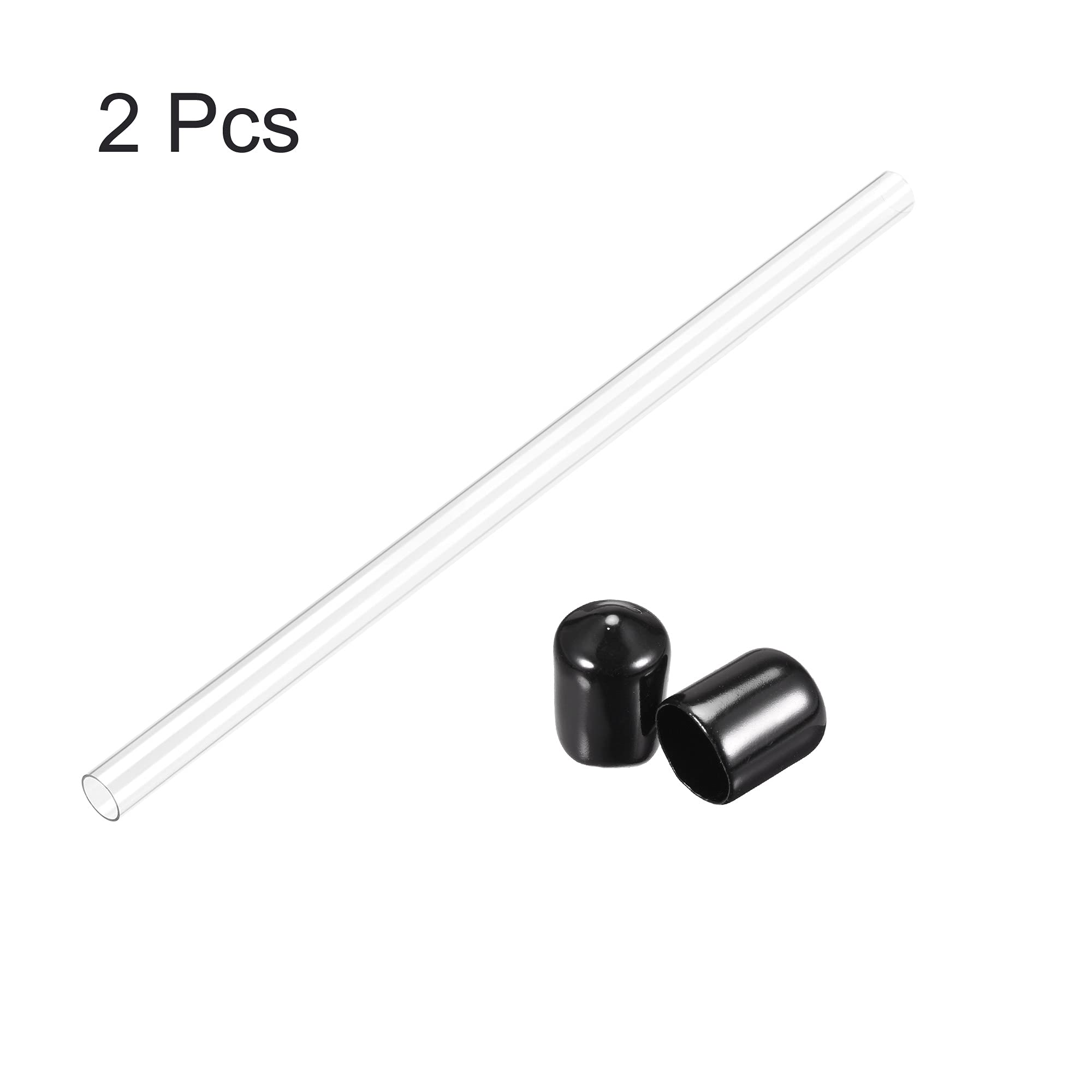 uxcell 6mmx8mmx200mm Clear Rigid Plastic Tubing with Black Lids - 2 Pack Transparent Storage Tubes for DIY Projects, Aquariums, and Craft Organizing