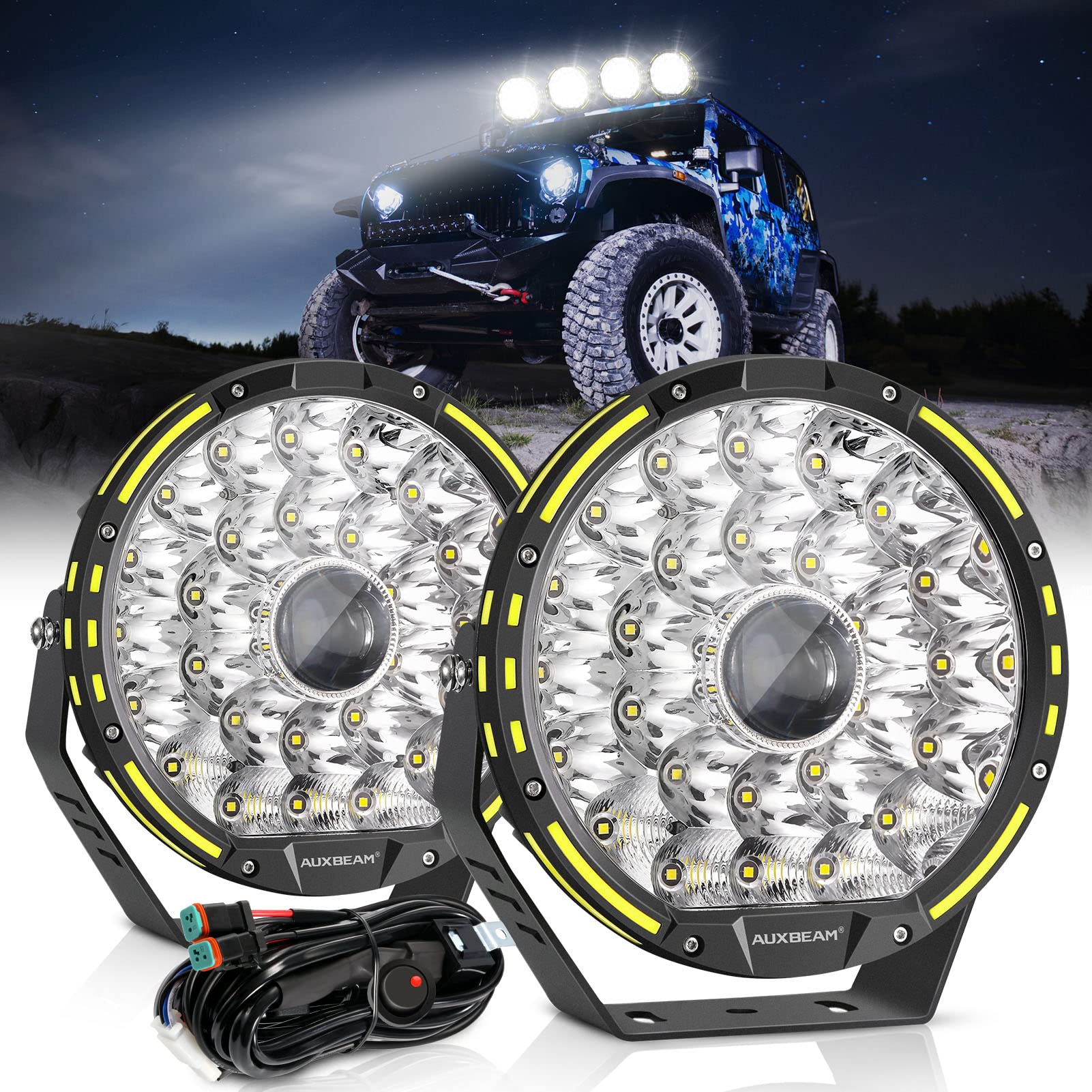 Auxbeam 360-PRO Series 9 Inch Round LED Off Road Lights - 270W, 37776LM Spot Flood Combo Light Bar for Trucks, Jeeps & ATVs - Durable Bumper Work Lights for Offroad, Hunting & Camping Adventures