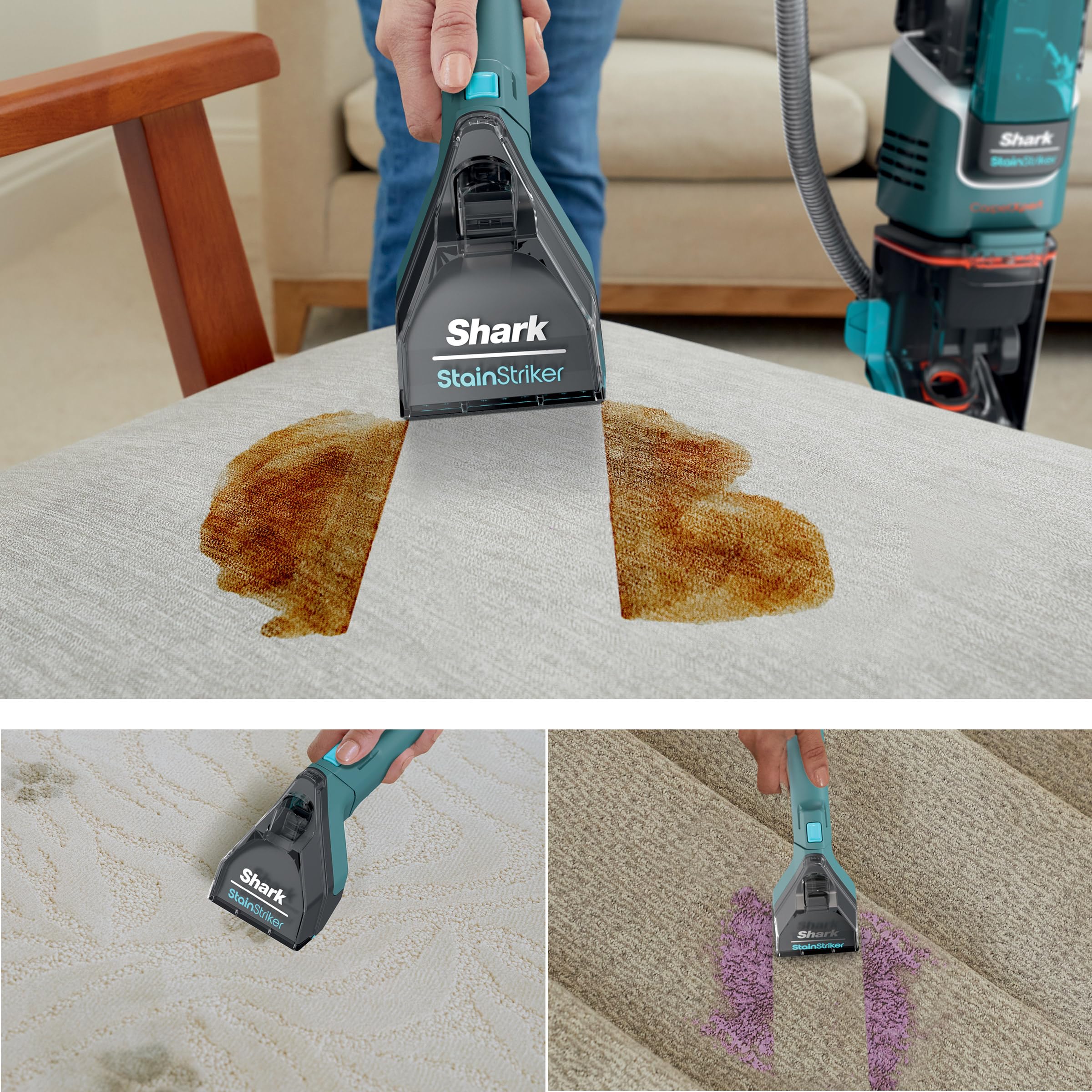 Shark R-EX205 CarpetXpert Carpet Cleaner with StainStriker Technology | Built-in Spot & Stain Remover for Carpets, Rugs & Upholstery | Teal | EX200 Series (Renewed) | Perfect for Pet Stains, Spills & Deep Cleaning