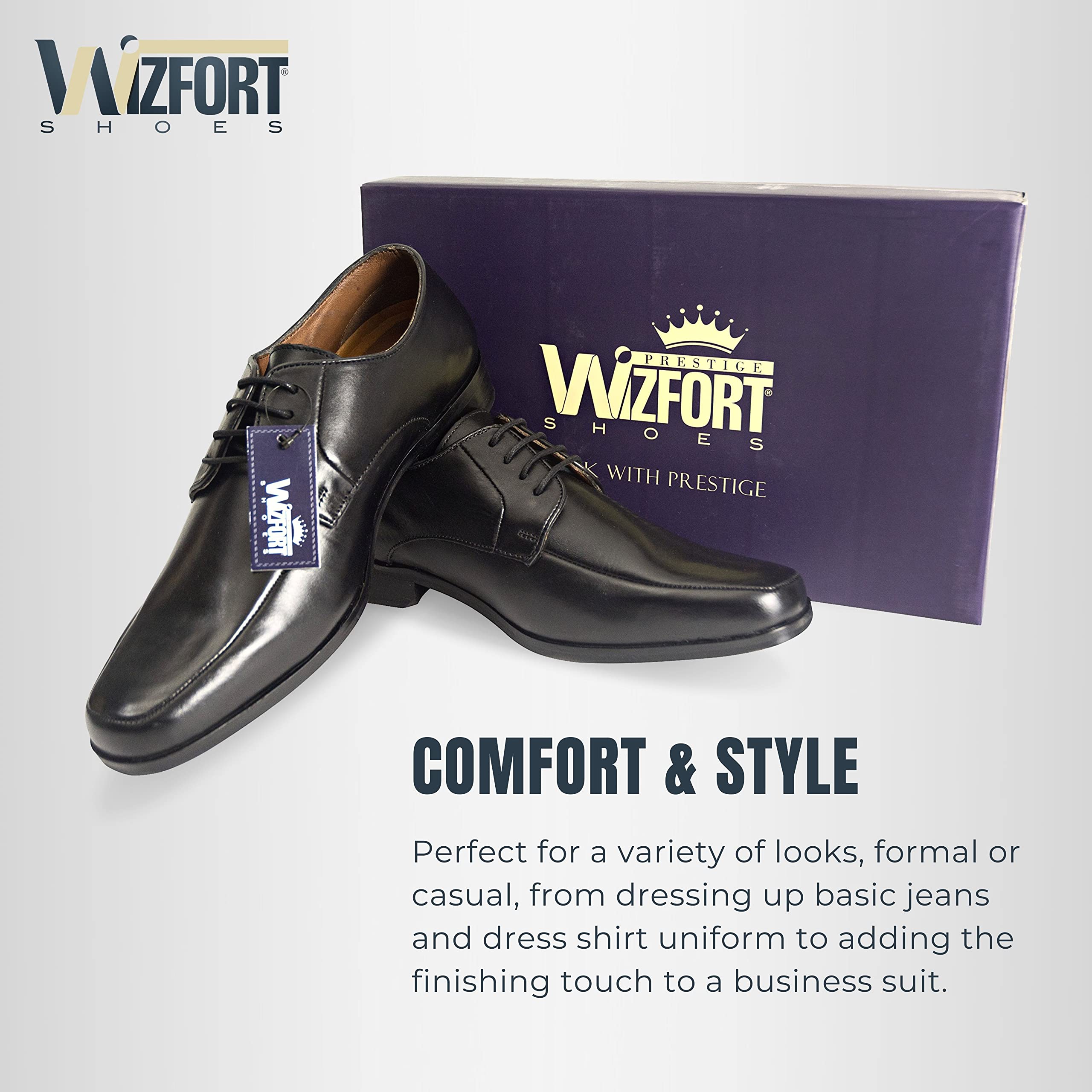 Premium Wizfort Men's Leather Oxford Dress Shoes | Classic Black Lace-Up Formal Shoes for Business & Weddings | 100% Genuine Leather Durable & Stylish Men's Loafers | Perfect for Office, Parties & Special Occasions