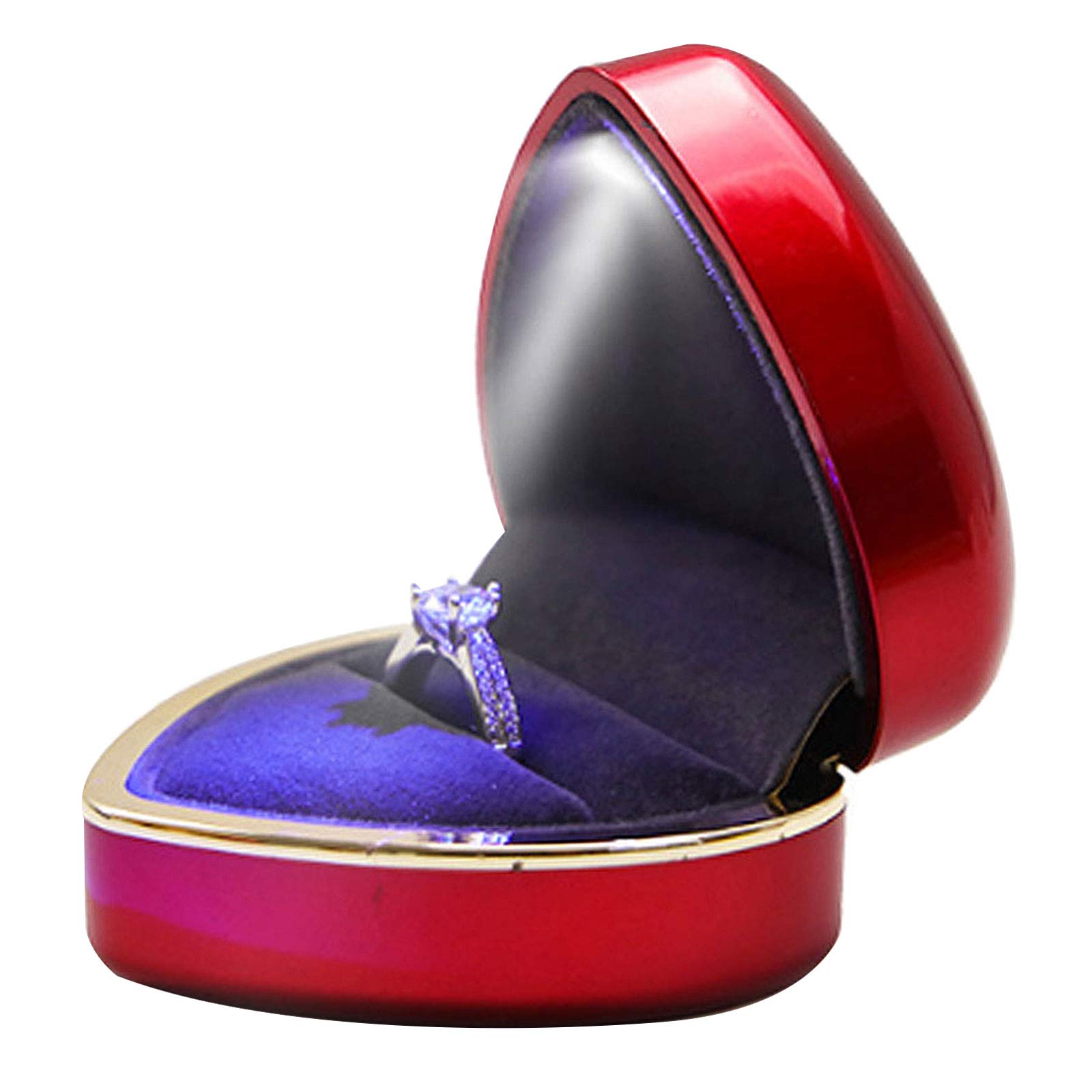 Meyaus Heart Shaped LED Jewelry Box with Gold Rim - Proposal, Engagement & Wedding Ring Holder - Romantic Gift for Her - Perfect for Proposals, Anniversaries & Special Occasions