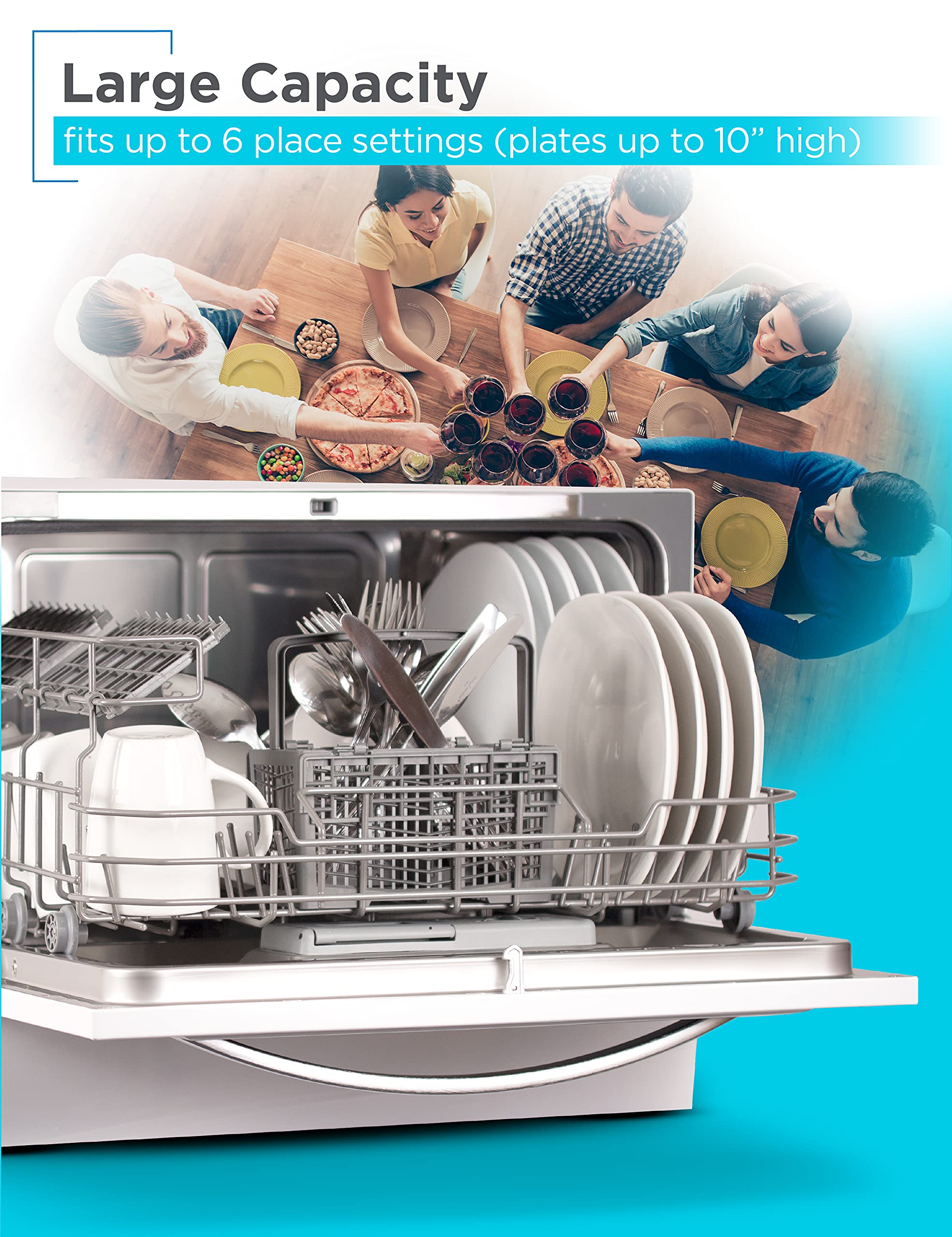 BLACK+DECKER 6 Place Setting Portable Dishwasher with 0.9 Cu. Ft. Compact Washer - Perfect for Small Apartments, RVs & Dorm Rooms | Energy Efficient Countertop Dishwasher Bundle for Easy Cleaning