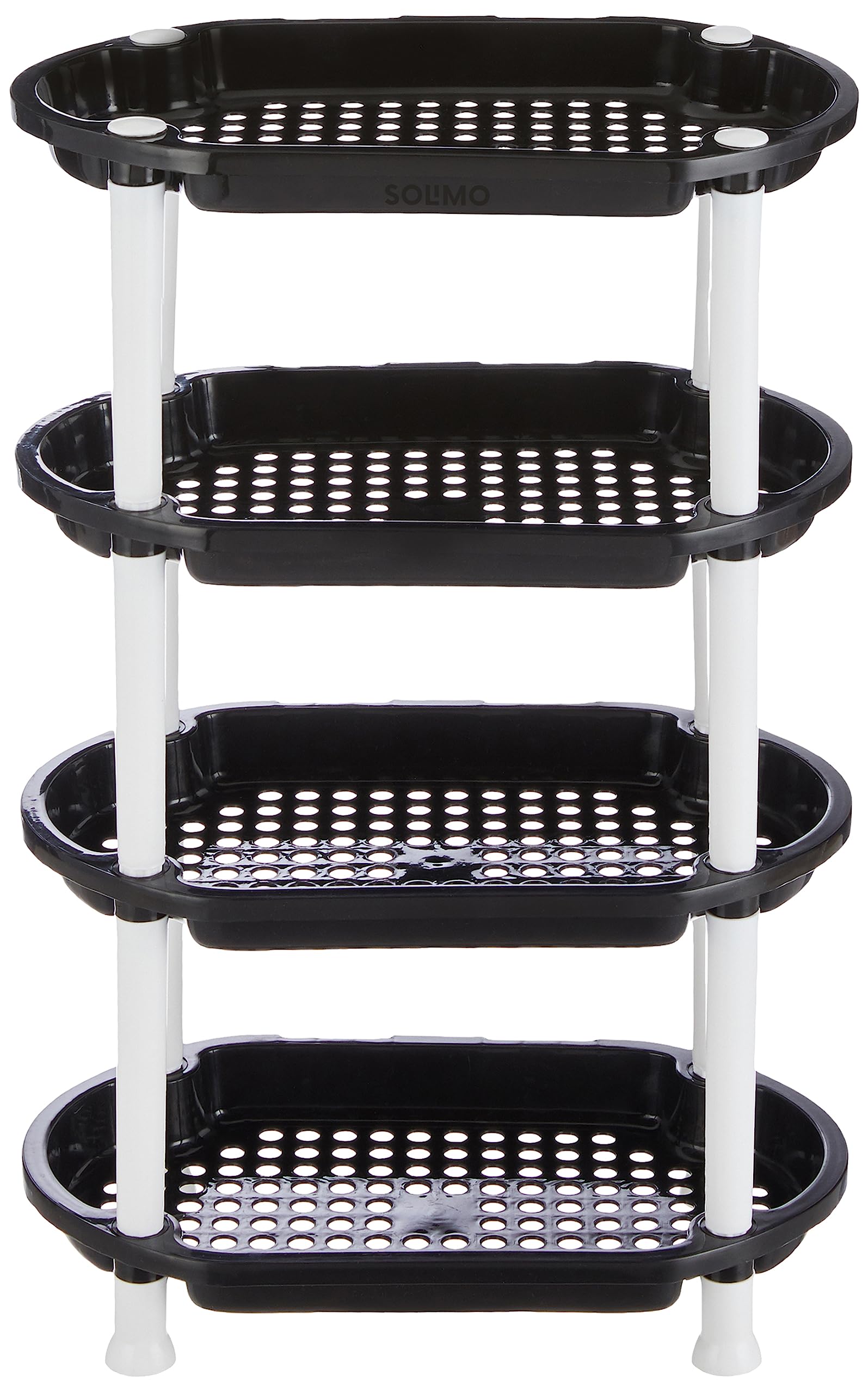 Solimo 4-Tier Plastic Storage Shelf - Multipurpose Organizer for Kitchen, Living Room, Puja Room, Kids Room & Balcony (Oval Shape, Black & White) | Space-Saving Home & Office Organization Solution