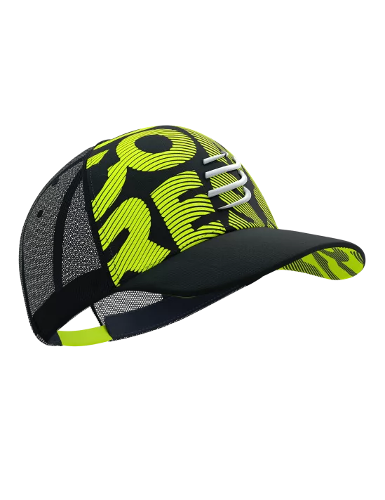 Compressport Unisex Trucker Cap - Black/Fluo Yellow | Lightweight Running Hat for Men & Women | Perfect for Cycling, Hiking & Outdoor Sports