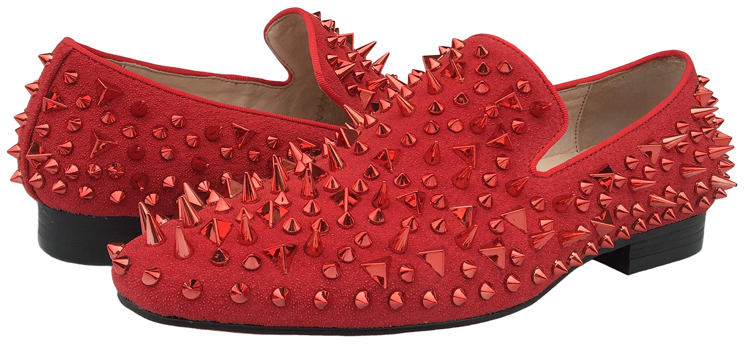 Justar Men's Leather Spiked Loafers - Studded Dress Shoes with Long Rivets - Slip-On Casual & Party Shoes for Weddings, Nightclubs, and Formal Events