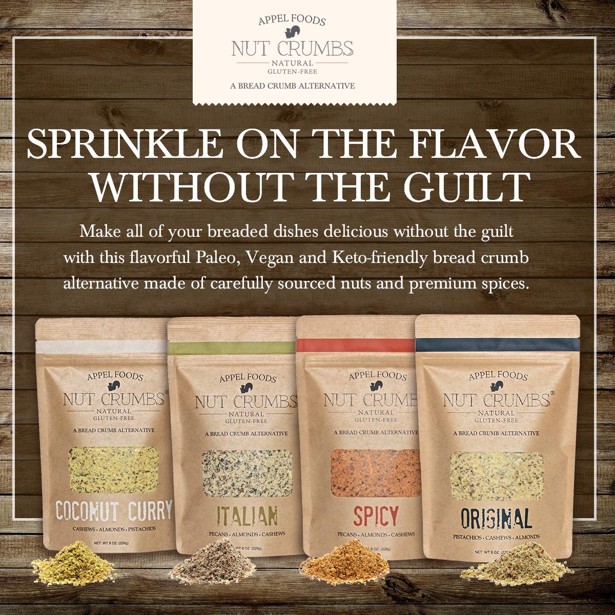 Appel Foods Nut Crumbs - Gluten Free, Sugar Free, Low Carb Breadcrumb Alternative - Premium Raw Nut Topping for Salads, Yogurt & Baking - Keto & Paleo Friendly
