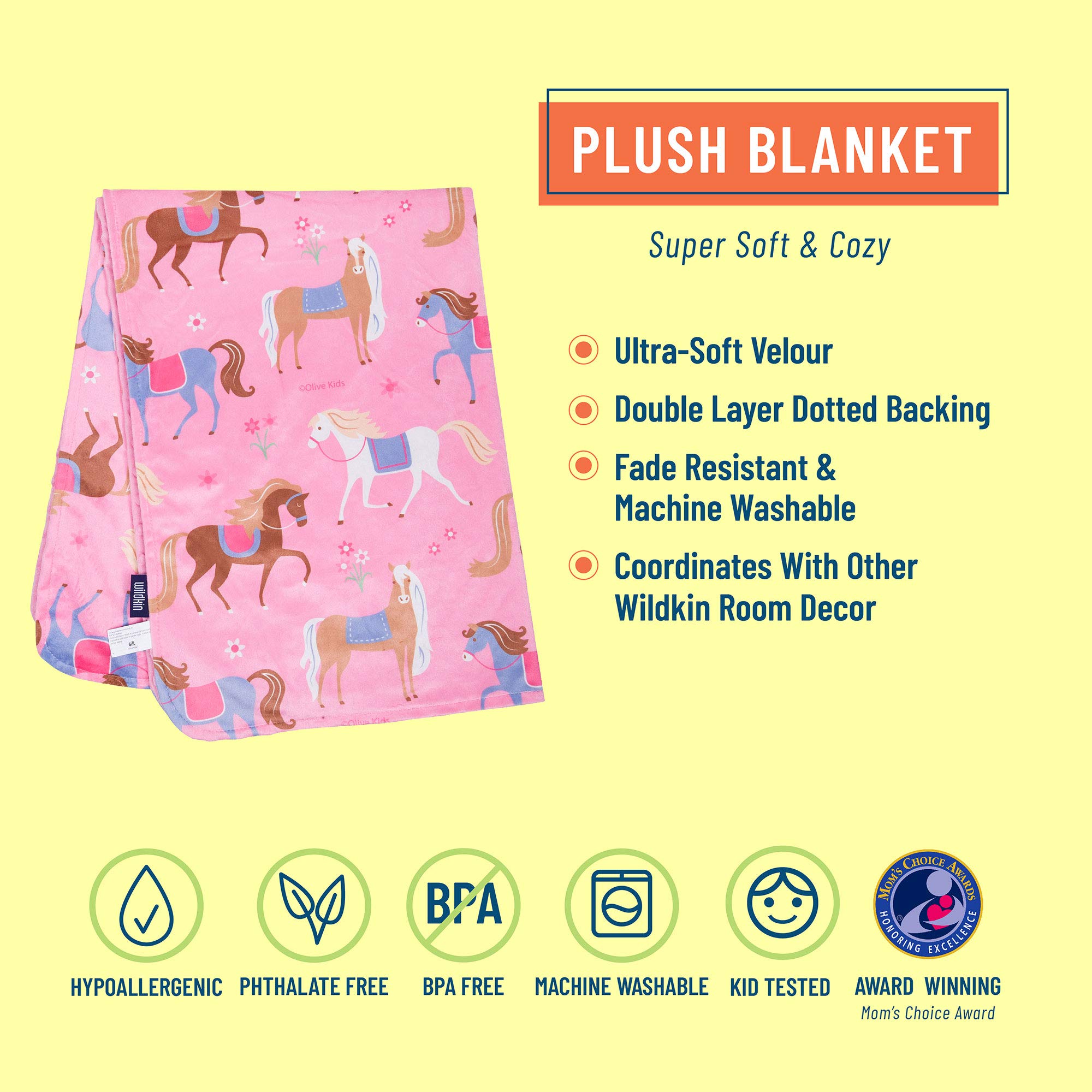 Wildkin Plush Blanket Set - 5 Piece Twin Bed in a Bag with Super Soft Cotton - Horse Design for Kids & Teens - Perfect for Bedroom, Dorm Room & Sleepovers