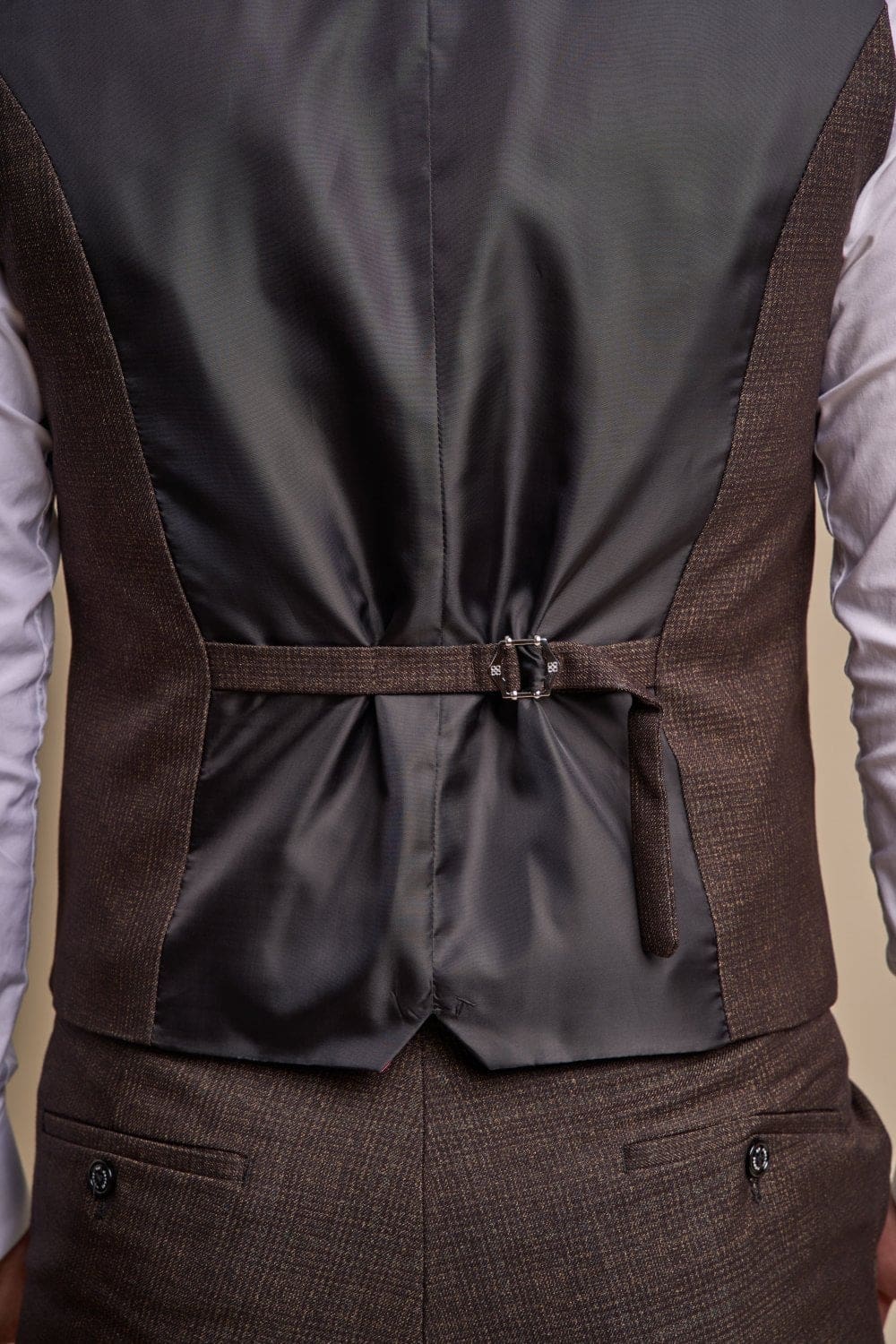 Cavani Caridi Men's Brown Tweed Waistcoat Vest | Formal & Casual Slim Fit Vest for Weddings, Office & Special Occasions