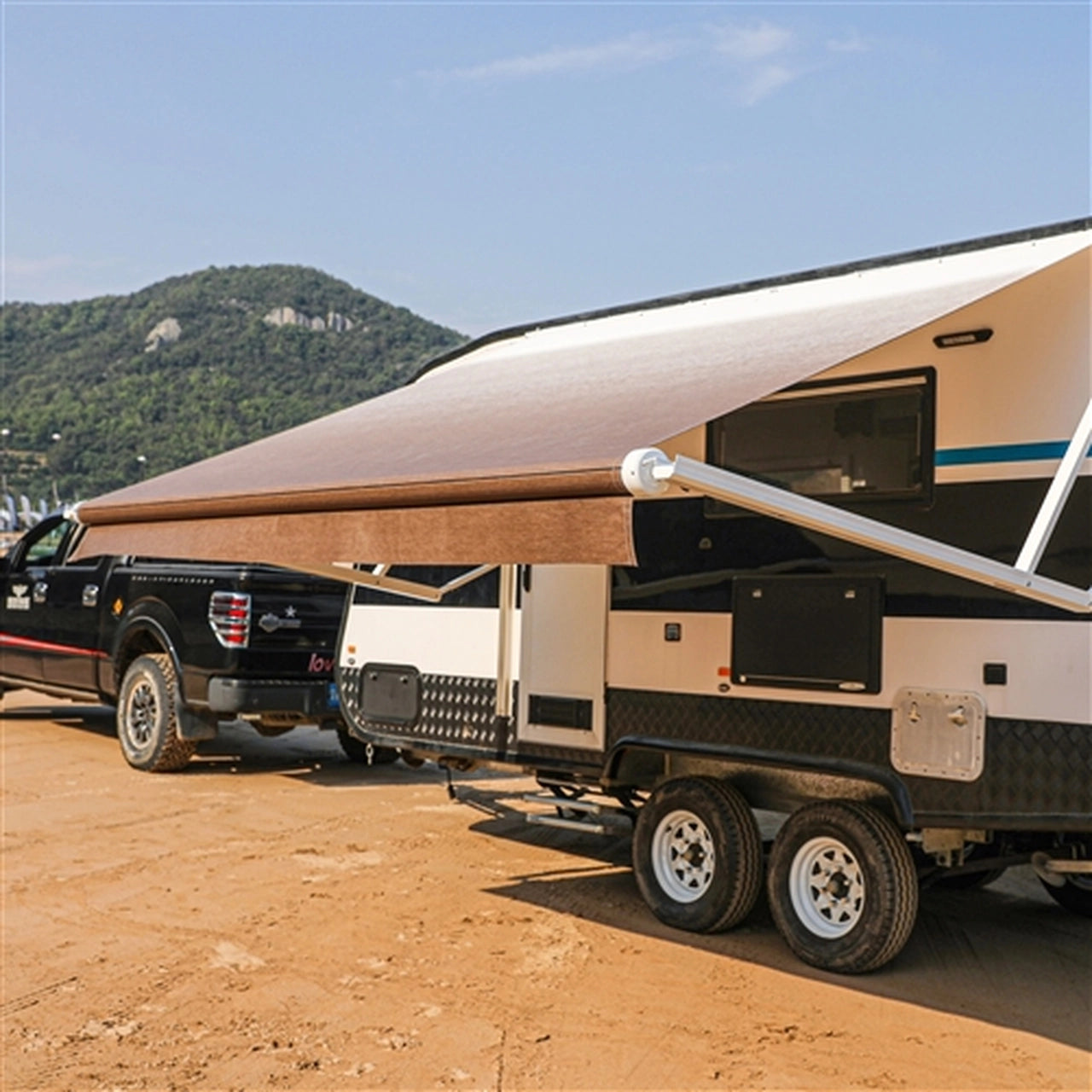 Aleko 10x8 Feet Motorized Retractable RV Awning - Brown Fade - Perfect for Camping, Outdoor Relaxation & RV Shade Protection