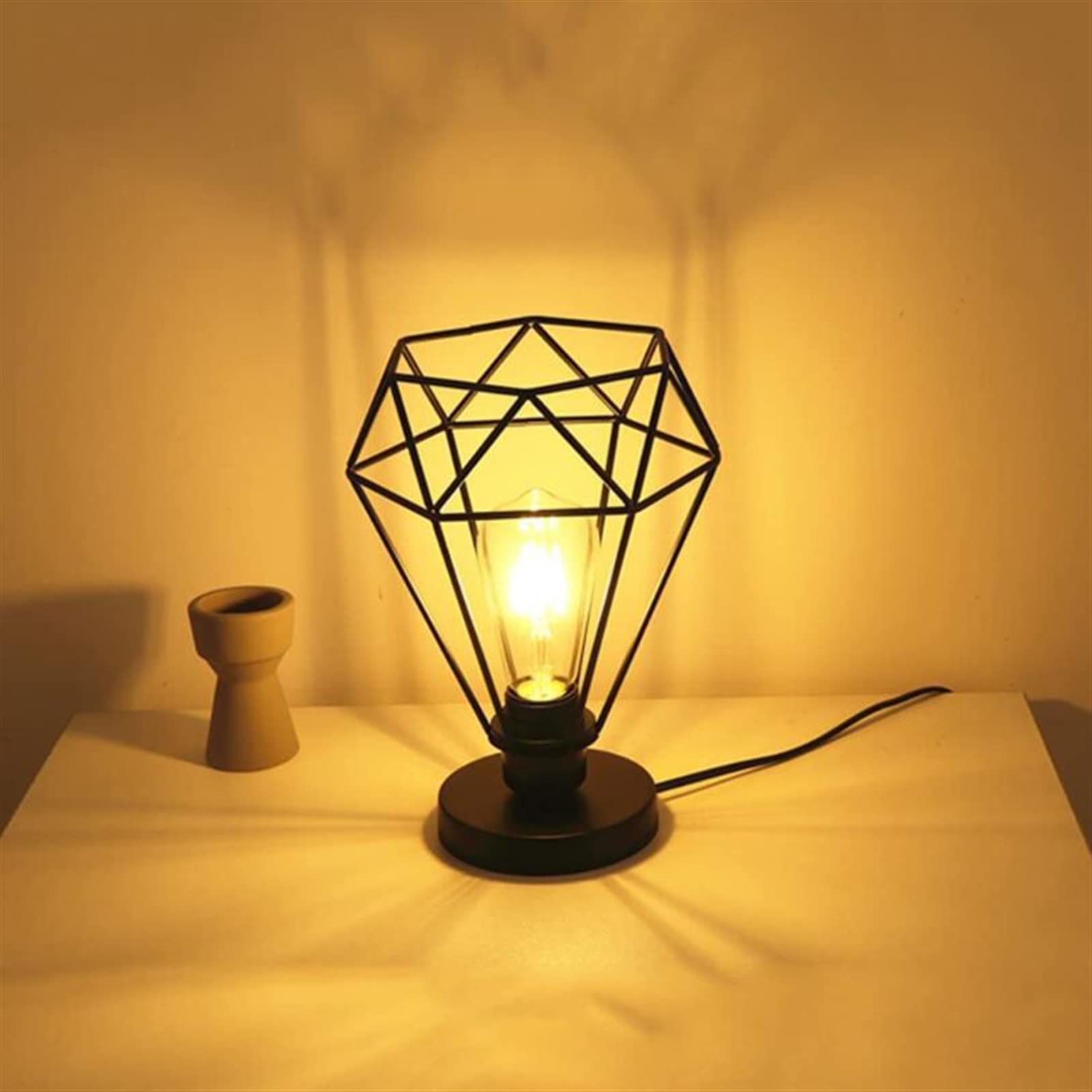 Nordic Style Diamond Shaped LED Bedside Table Lamp - Modern Farmhouse Night Light with Iron Art Design, Perfect for Bedroom, Living Room, or Office Desk (US Plug) - Creates Cozy Ambiance for Reading, Relaxing & Decor