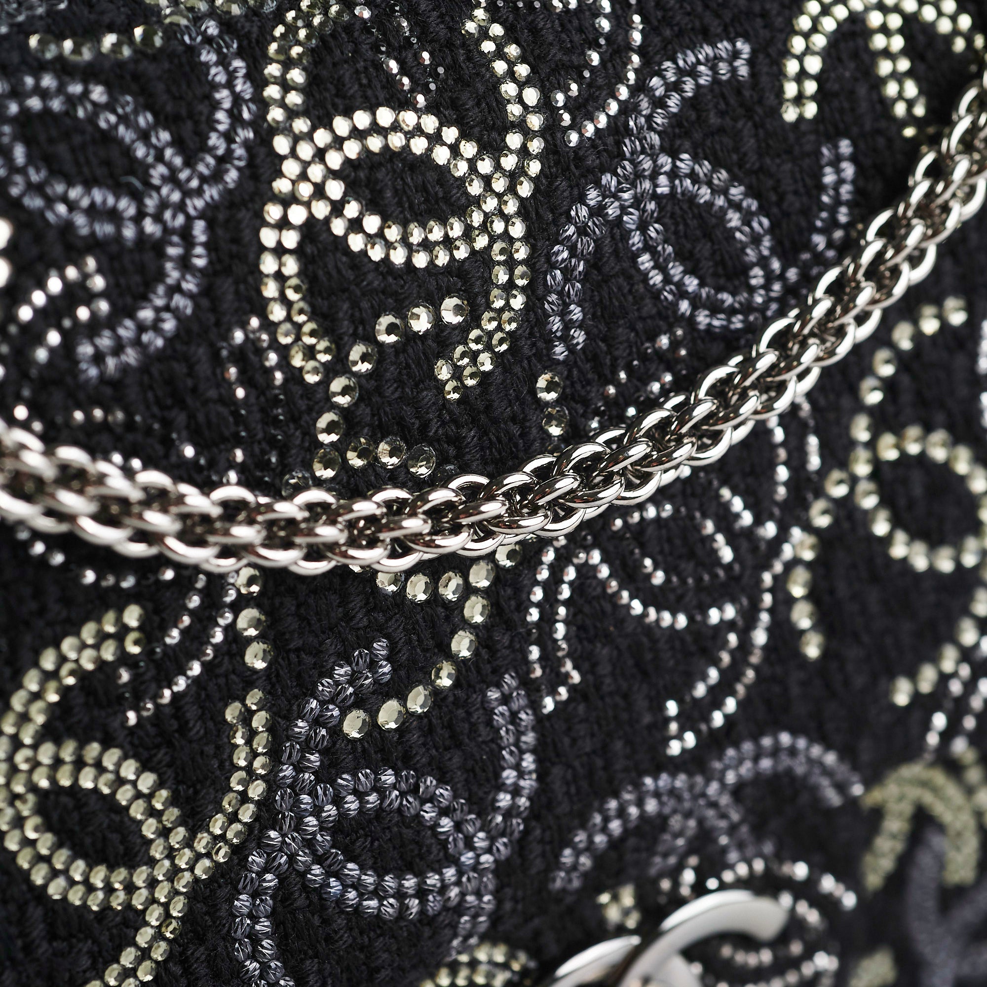 Chanel Seasonal Medium/Large Tweed Crystals Black Handbag - Luxury Designer Shoulder Bag for Women, Perfect for Parties, Weddings & Special Occasions