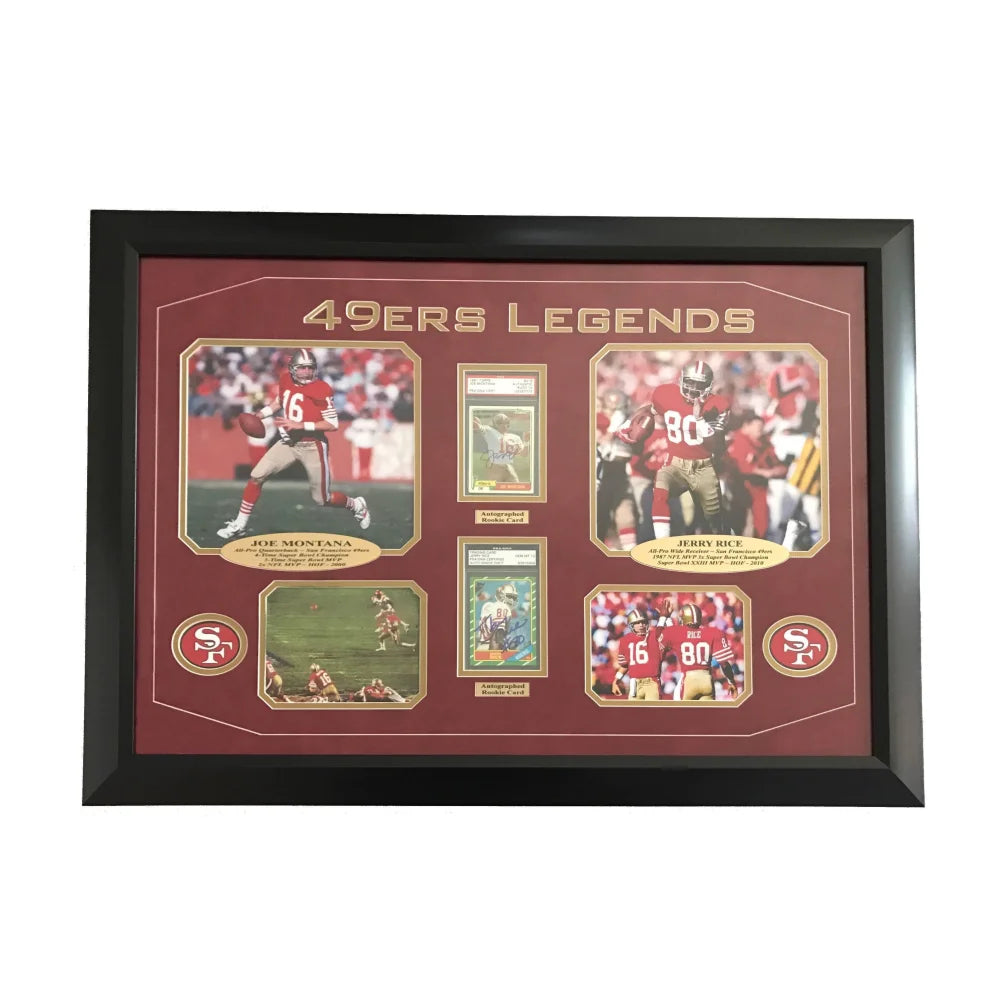 Joe Montana & Jerry Rice Dual Signed Rookie Cards - PSA Gem 10 Autographed Framed Memorabilia - Perfect for 49ers Fans, Sports Collectors & Man Cave Decor
