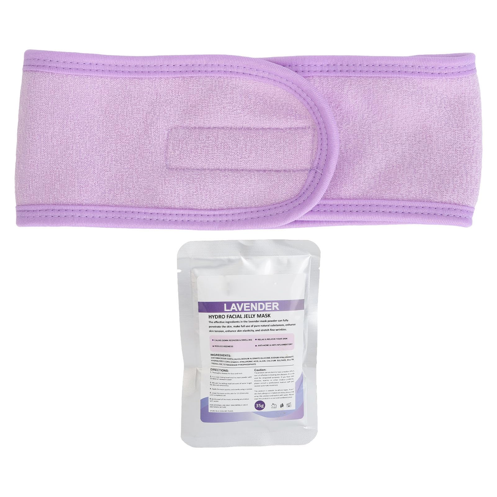 Hydrating Mask Powder & Soft Spa Headband Set - Fluffy Elastic Makeup & Face Washing Hair Band for Women (Purple) | Perfect for Skincare Routine, Spa Day & Makeup Application