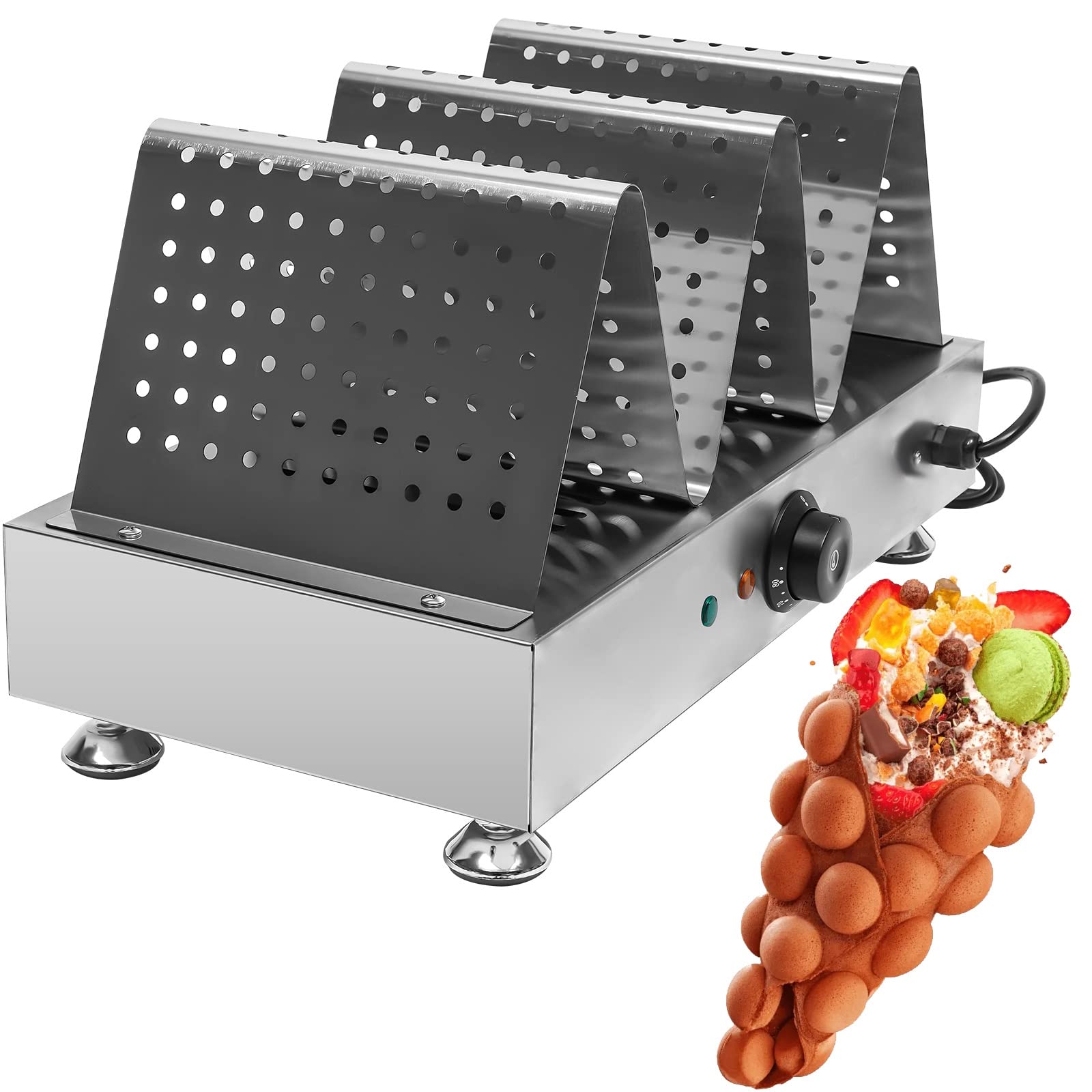 CNCEST 1000W Stainless Steel Nonstick Egg Waffle Maker Machine - Hong Kong Style Bubble Waffler for Home & Commercial Use - Perfect for Breakfast, Desserts, and Street Food Snacks