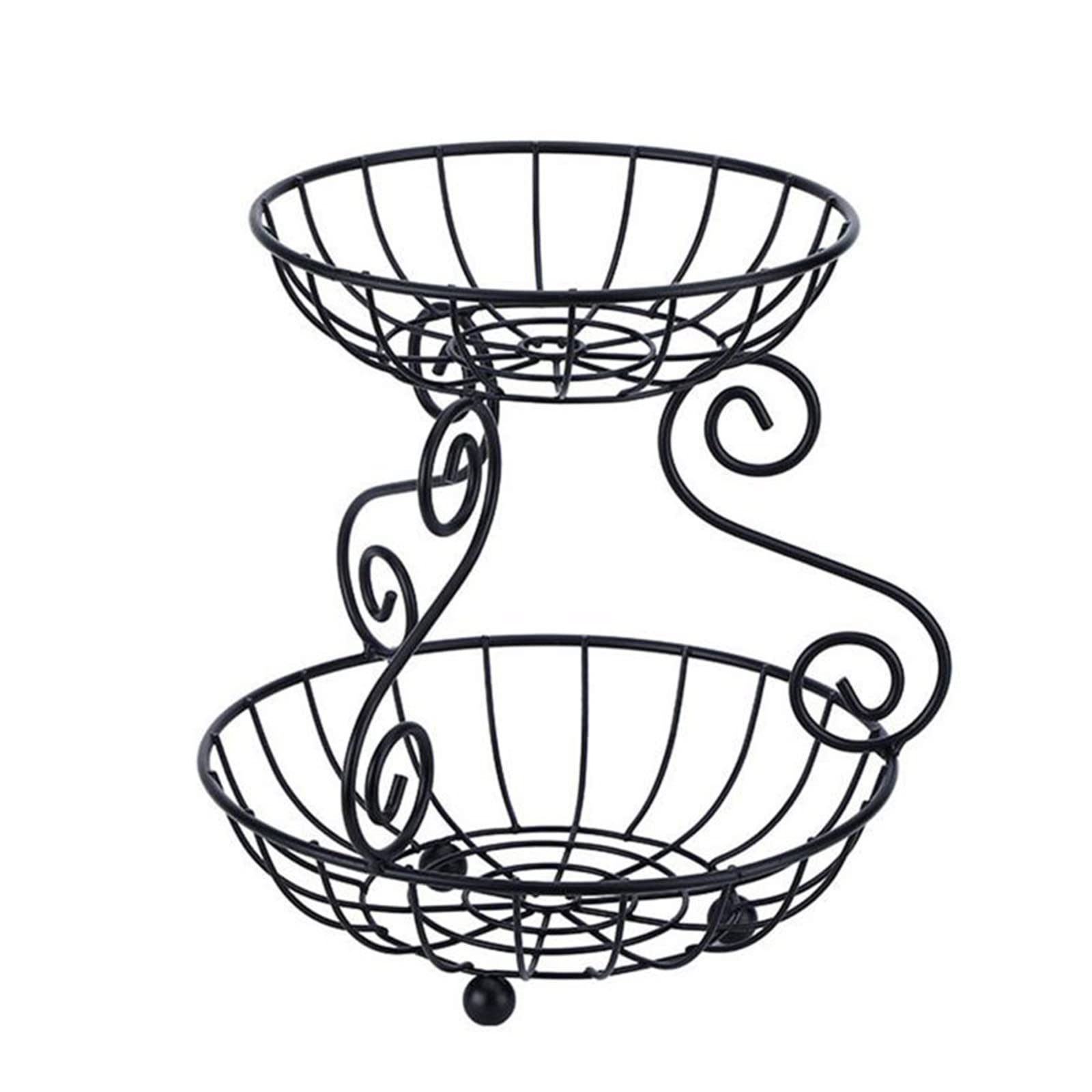 Vintage 2-Tier Wrought Iron Fruit Basket - Rustic Storage Organizer for Kitchen Counter, Dining Table & Living Room - Perfect for Displaying Fruits, Snacks or Home Decor