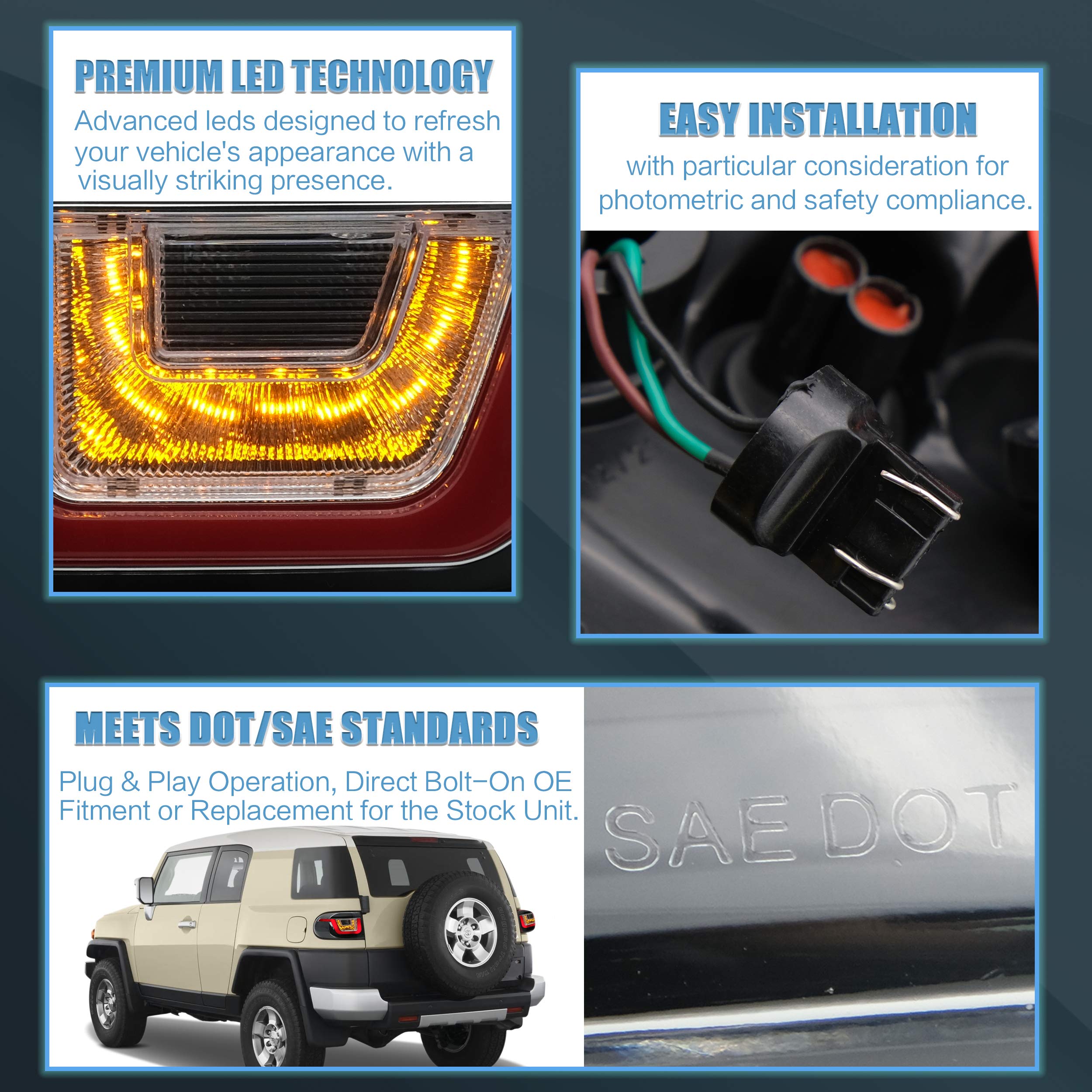 VLAND LED Tail Lights for 2007-2014 Toyota FJ Cruiser XJ10 - Clear Lens, Bright & Durable Replacement - Perfect for Off-Roading & Night Driving